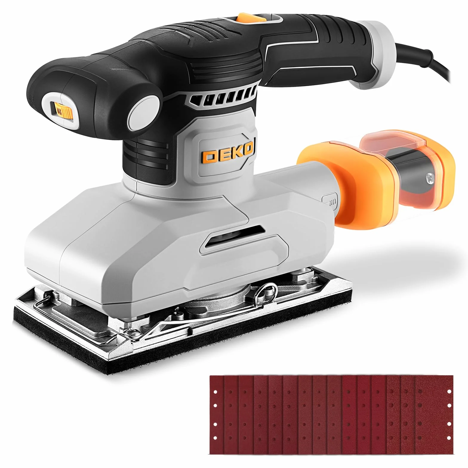 DEKOPRO Levigatrice orbitale 280 W 6 velocità disco abrasivo 90x187 mm 15 fogli