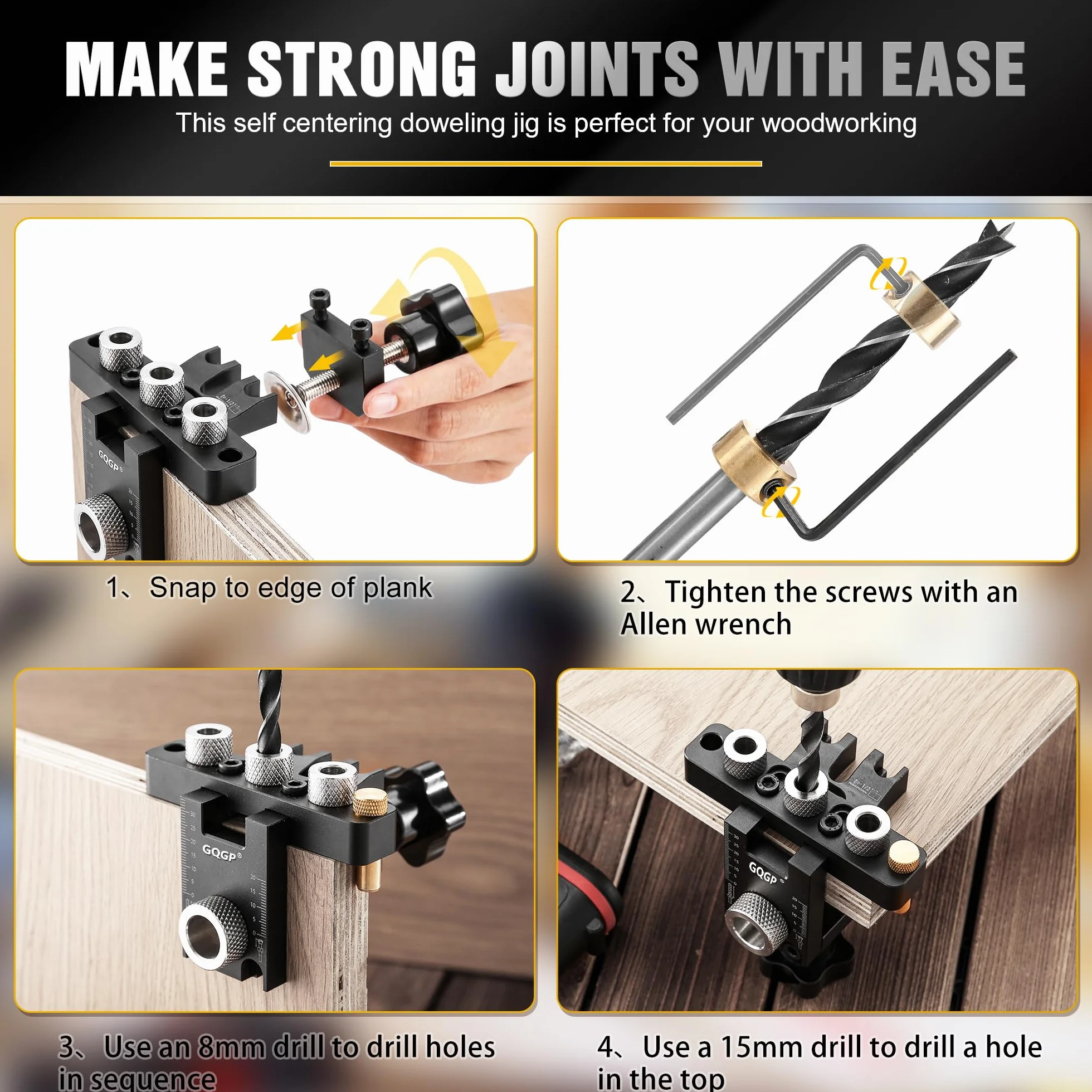 3 in 1 Dima per Tasselli Legno, Set Maschere Fori Tascabili con 8/10/15mm Drill Bit