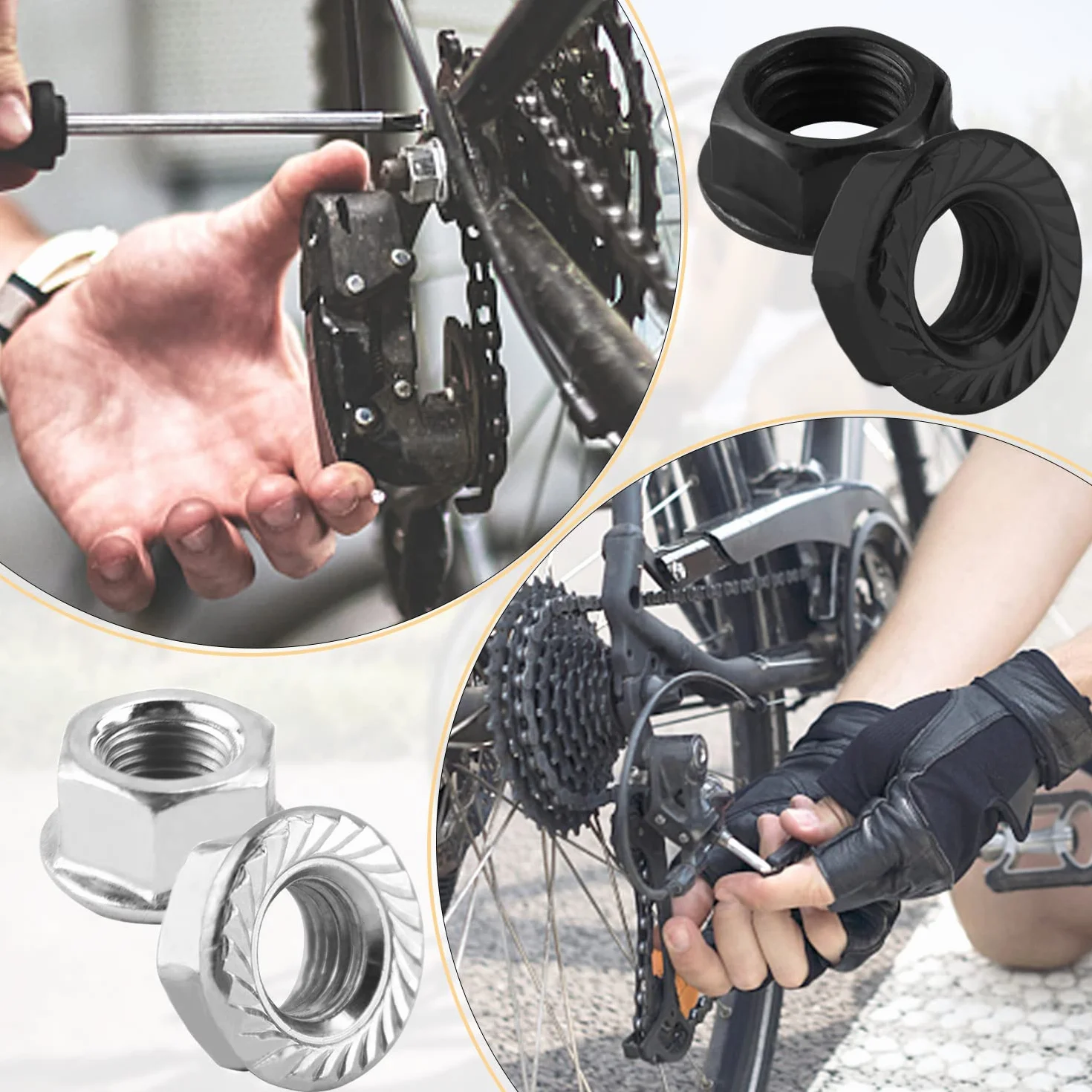 Dadi Flangiati Rondella Sicurezza Bicicletta Acciaio Inox Esagonali M8 M9.5 M10 Mozzo Anteriore Posteriore