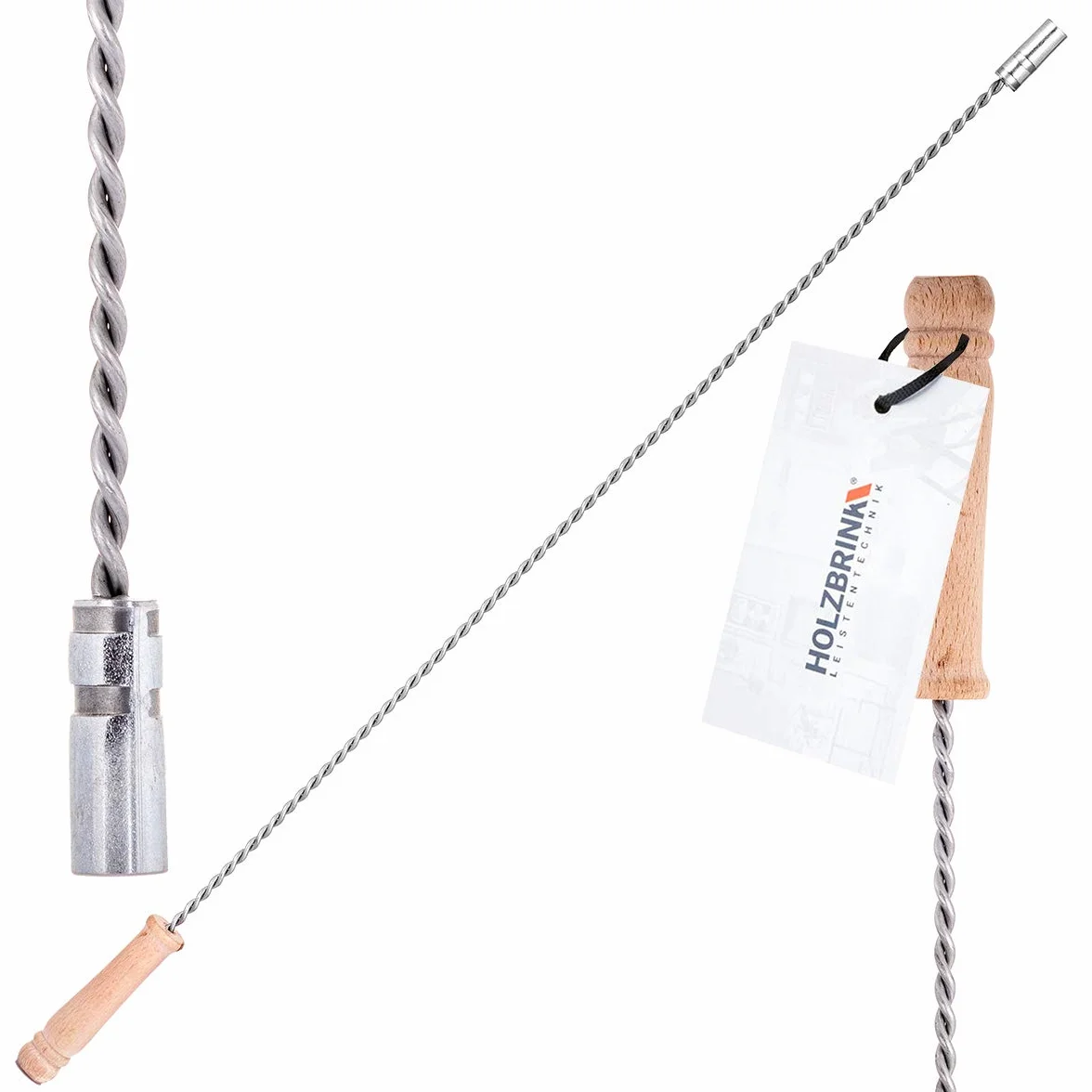 HOLZBRINK Stantuffo/Asta pulizia camini-canna fumaria dal basso flessibile con manico in legno, M12, 80cm