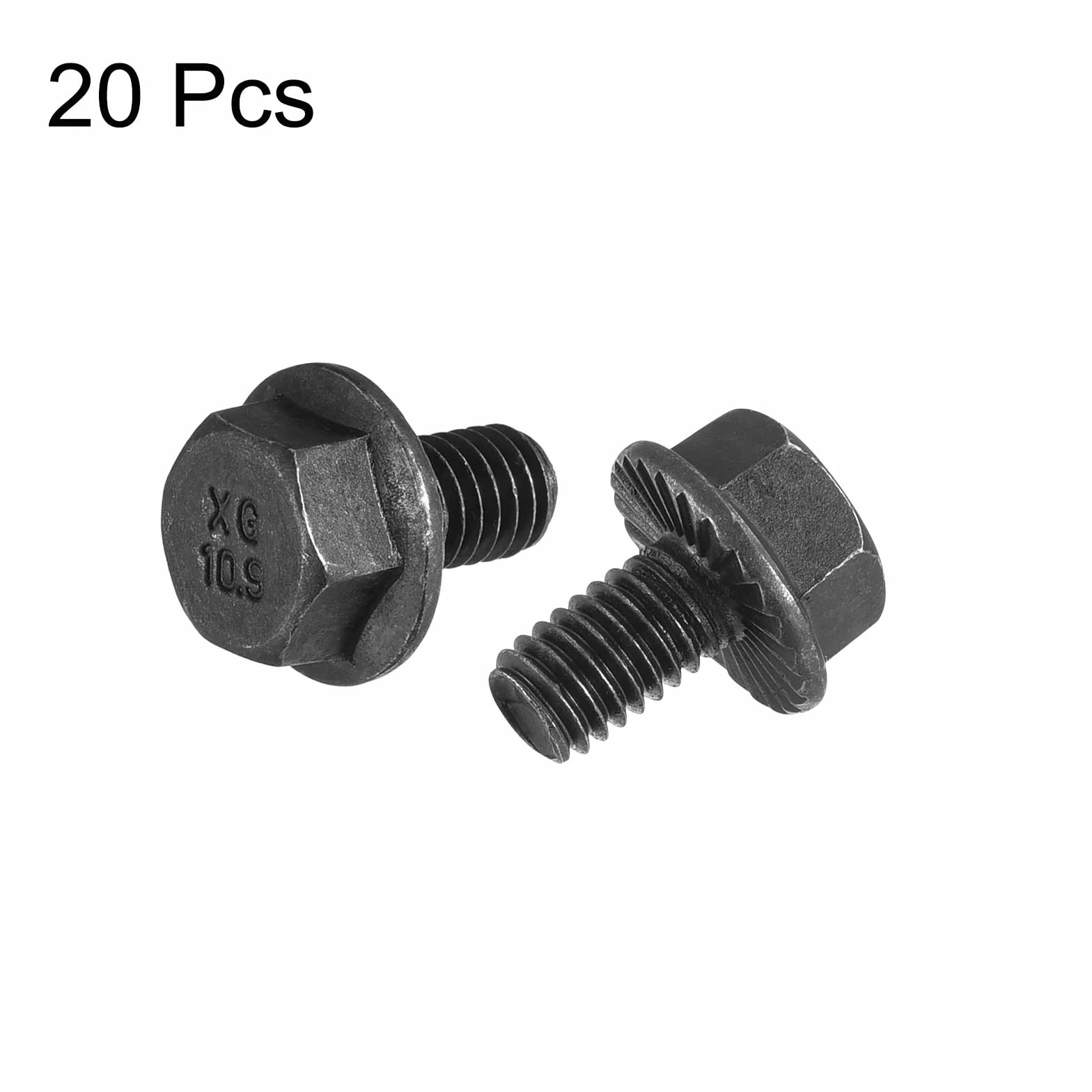 Bulloni esagonali con flangia seghettata M6 x 10 mm, acciaio al carbonio grado 10,9, 20 pezzi