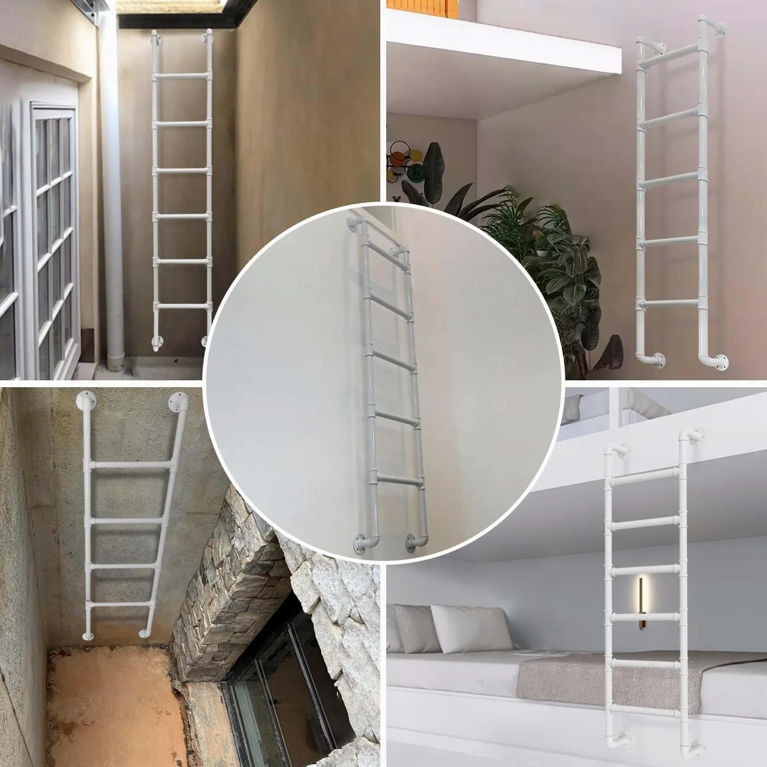 Scala a Castello in Ferro Bianco, Scala a pioli Robusta per Letto Singolo, Scala da 100-300 cm per soffitta Interna, per Appartamenti e dormitori, Scala di Emergenza per finestre (