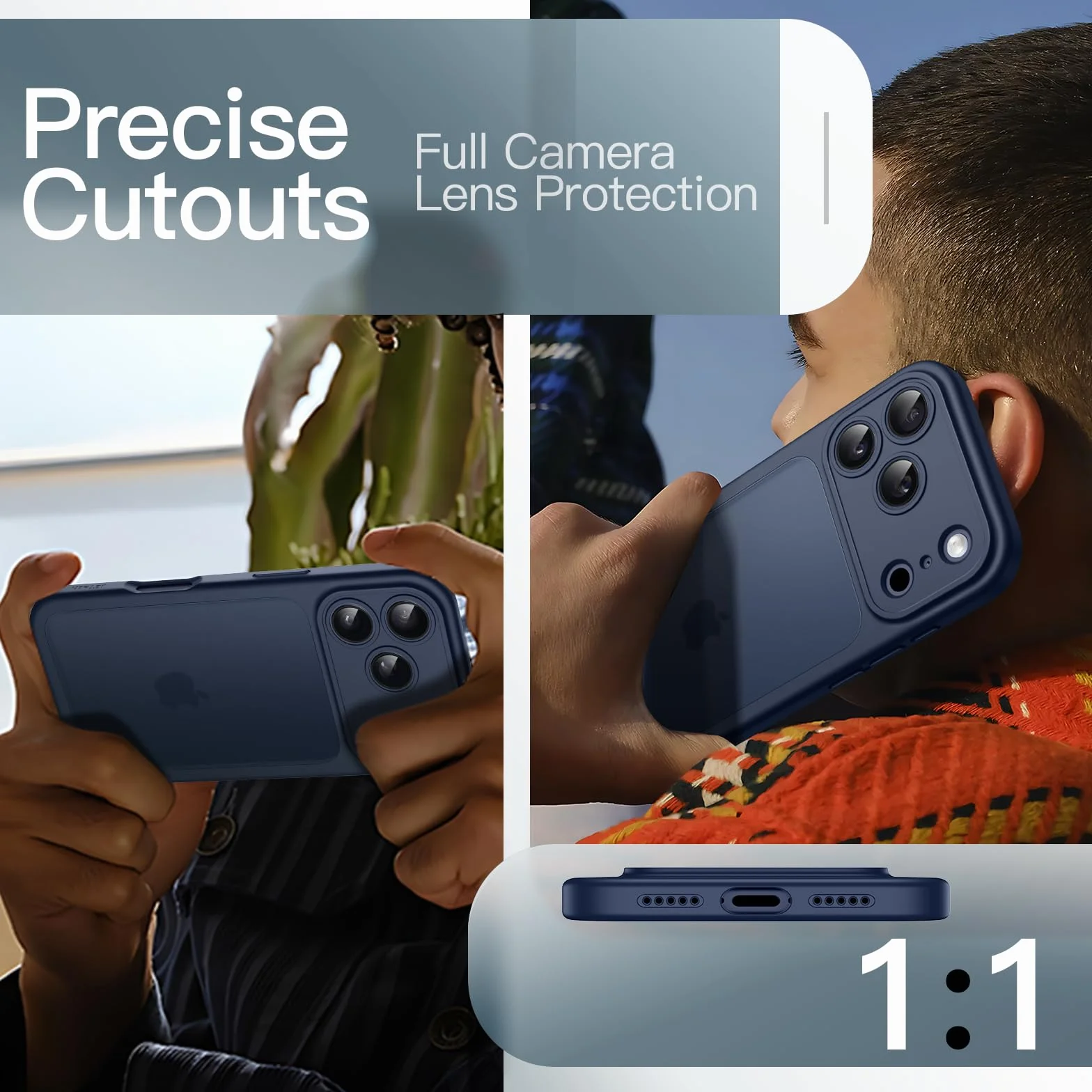 JETech Cover Opaca per iPhone 17 Pro 6,3 Pollici, Protezione Anticaduta Antiurto Grado Militare, Protezione Completa Lenti Fotocamera, Custodia Minimalista Retro Traslucido Satinato (Blu Scuro)