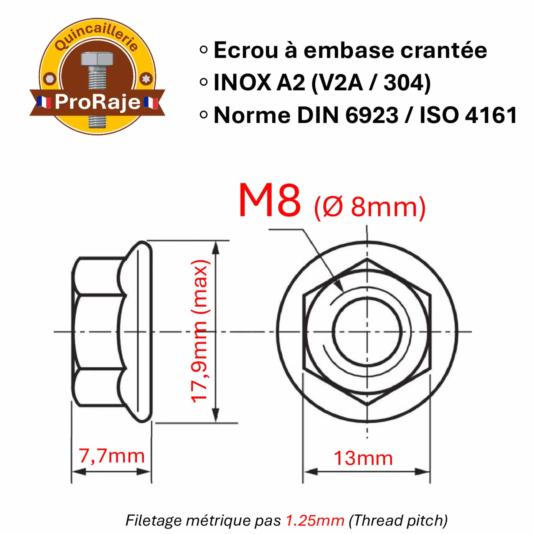Dado in acciaio inox M8 autobloccante esagonale DIN 6923 ISO 4161 A2 V2A 304 set 100 pezzi