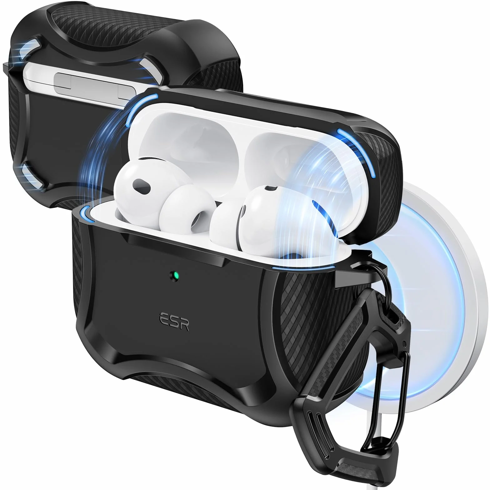 ESR Custodia per AirPods Pro 3 (2025), Compatibile con Airpods Pro 3 (cavo USB-C), Coperchio magnetico, Compatibile con MagSafe, Resistente protezione antiurto, Serie Cyber, Nero