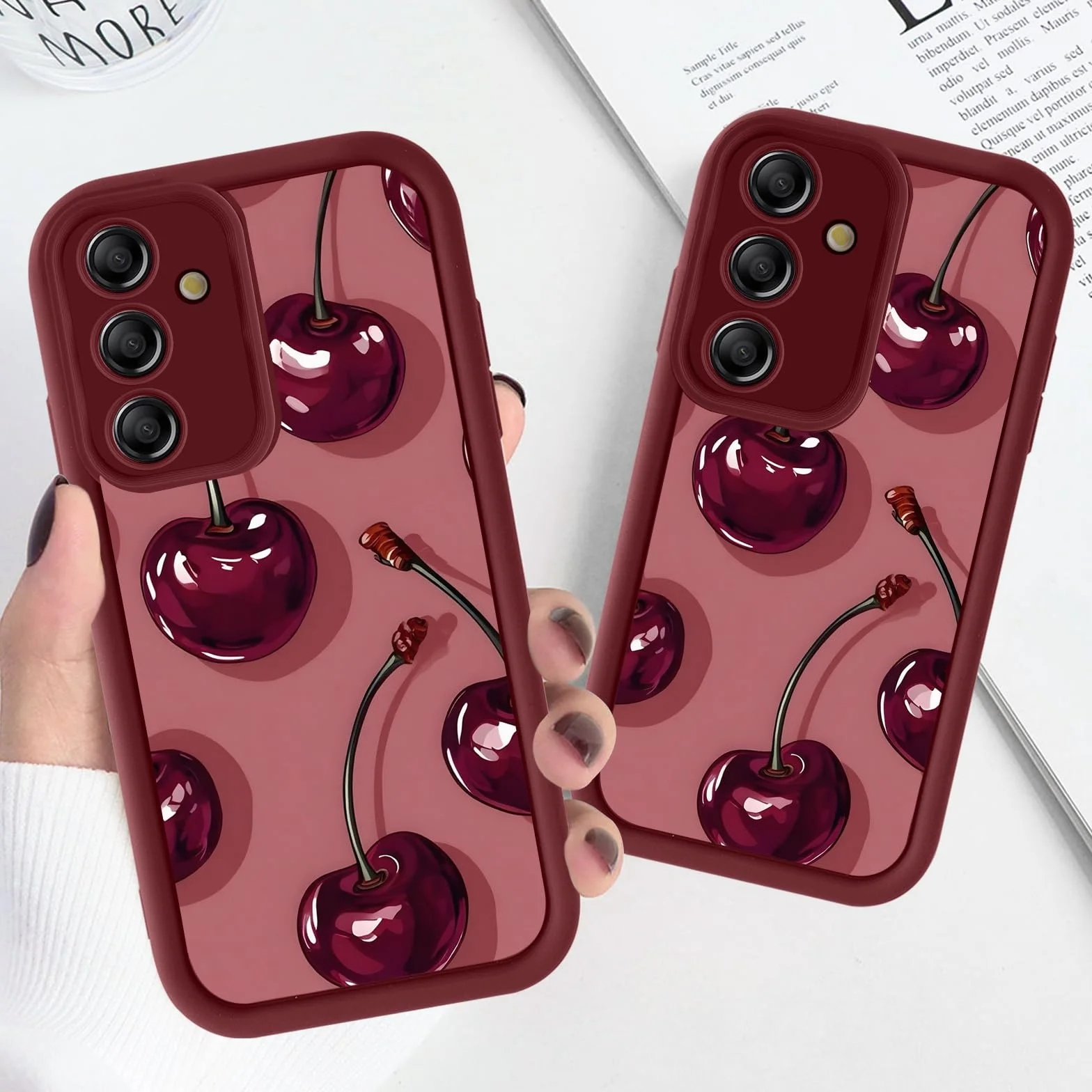 Cover per Samsung Galaxy A16 5G 6,7", Cellulare Rosso Silicone Morbido Custodia per telefono Aesthetic Rosso Ciliegia Motivo Disegno Protezione Fotocamera Antiurto Case per Ragazze Donne