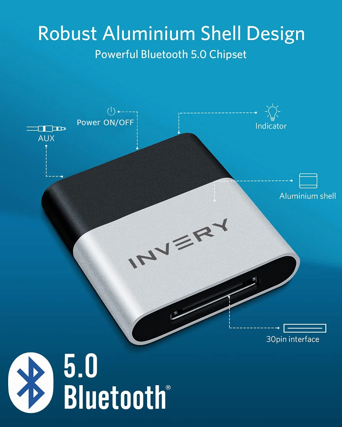 DockLinQ Pro Bluetooth 5.0 aptX Adattatore Ricevitore a Bassa Latenza per Bose Sounddock 30 pin Musica Docking Station