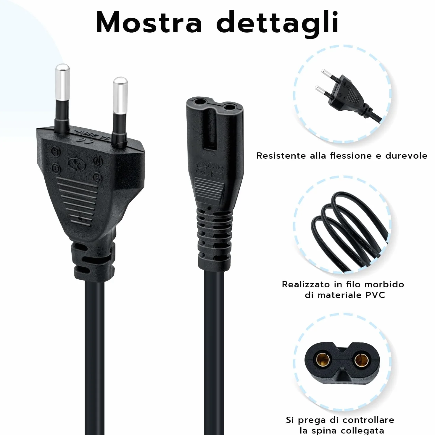 Mcbazel 1.5M IEC 320 C7 Cavo di Alimentazione Power Cable con 2 Pin Euro Cavo di Alimentazione per PS5/ PS4/ PS3/ Xbox Series X/S - Nero