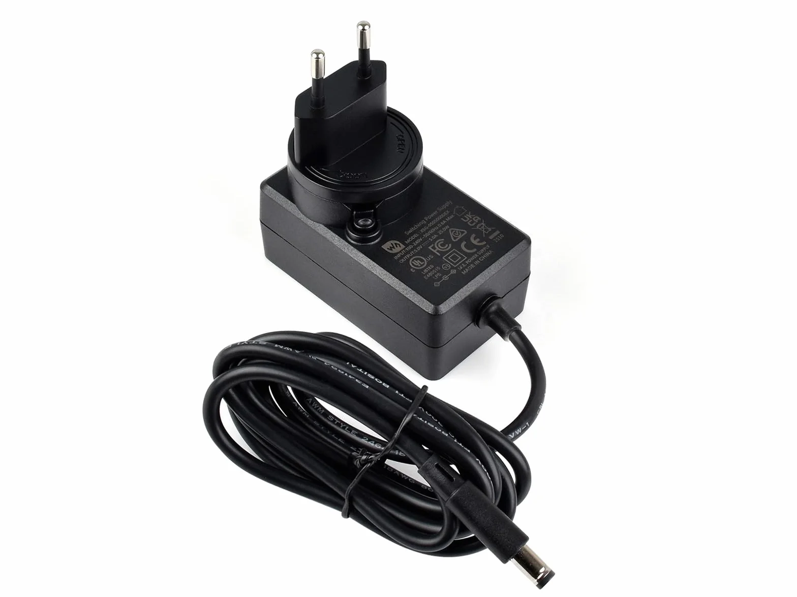 Waveshare Power Supply, Power Adapter, 5V / 5A, DC Jack Output, OD 5.5mm, ID 2.1mm, EU Plug