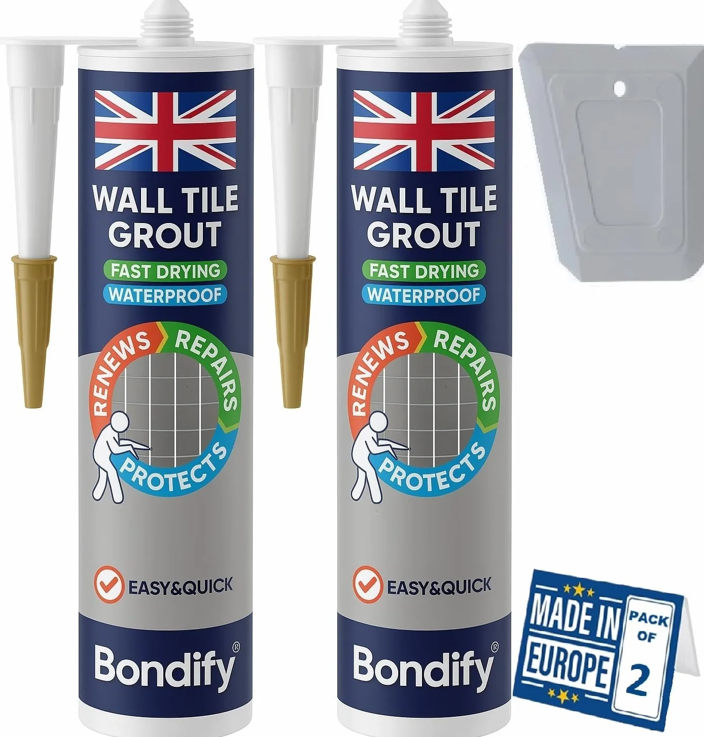 Grout Repair Kit Grey 450g x 2 Cartuccia ANTI-MUFFA Stucco per Piastrelle Bagno Doccia Pavimento Sigillante