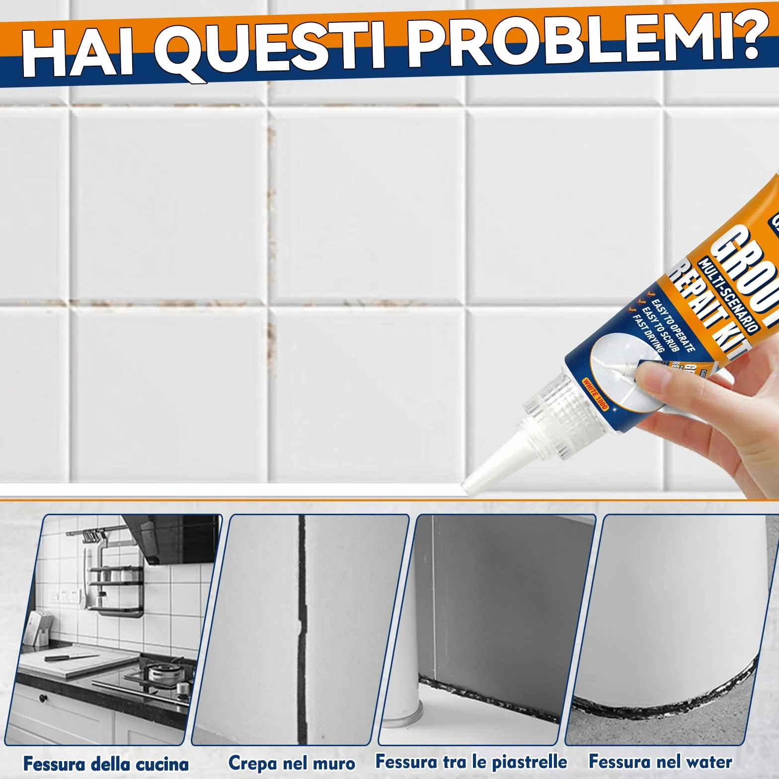 Kit Riparazione Fughe Piastrelle Asciugatura Rapida Bianco 200G