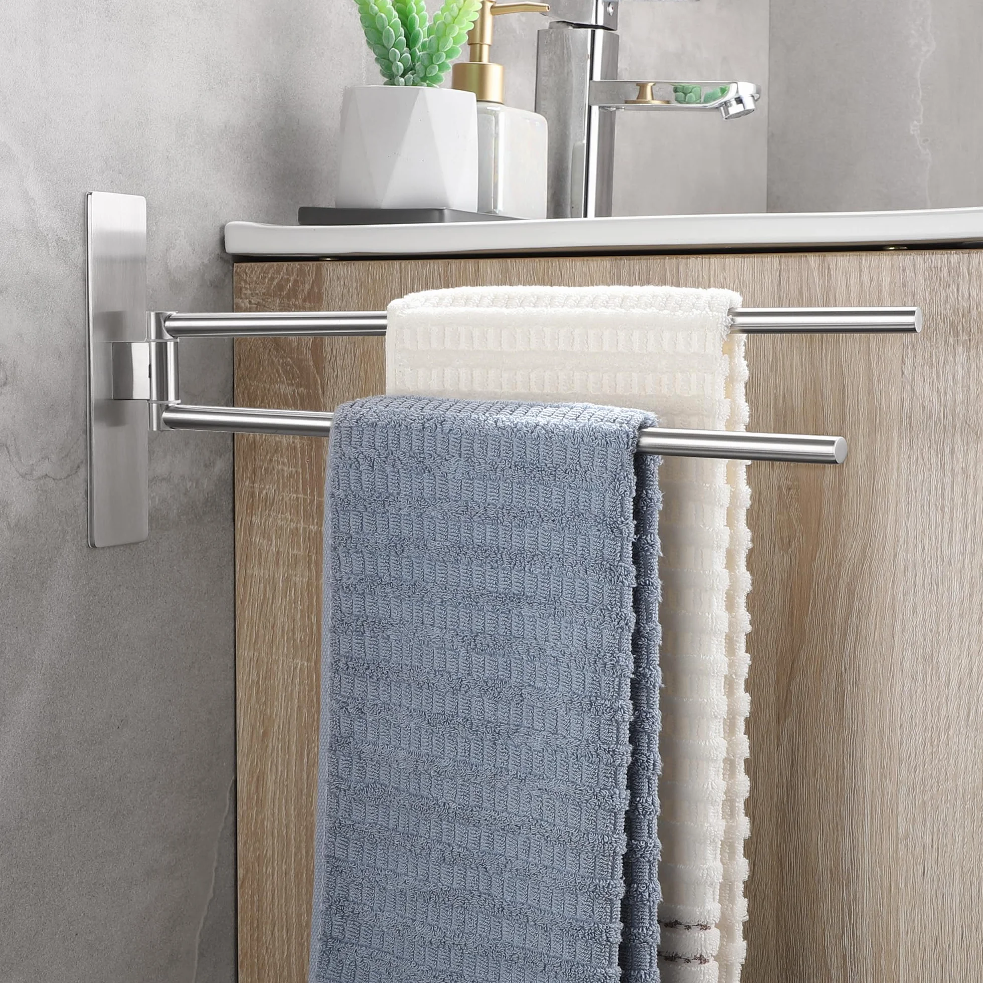 Porta Asciugamani Bagno Adesivo Girevole 180° Acciaio Inox 304 Senza Foratura Spazzolato Argento