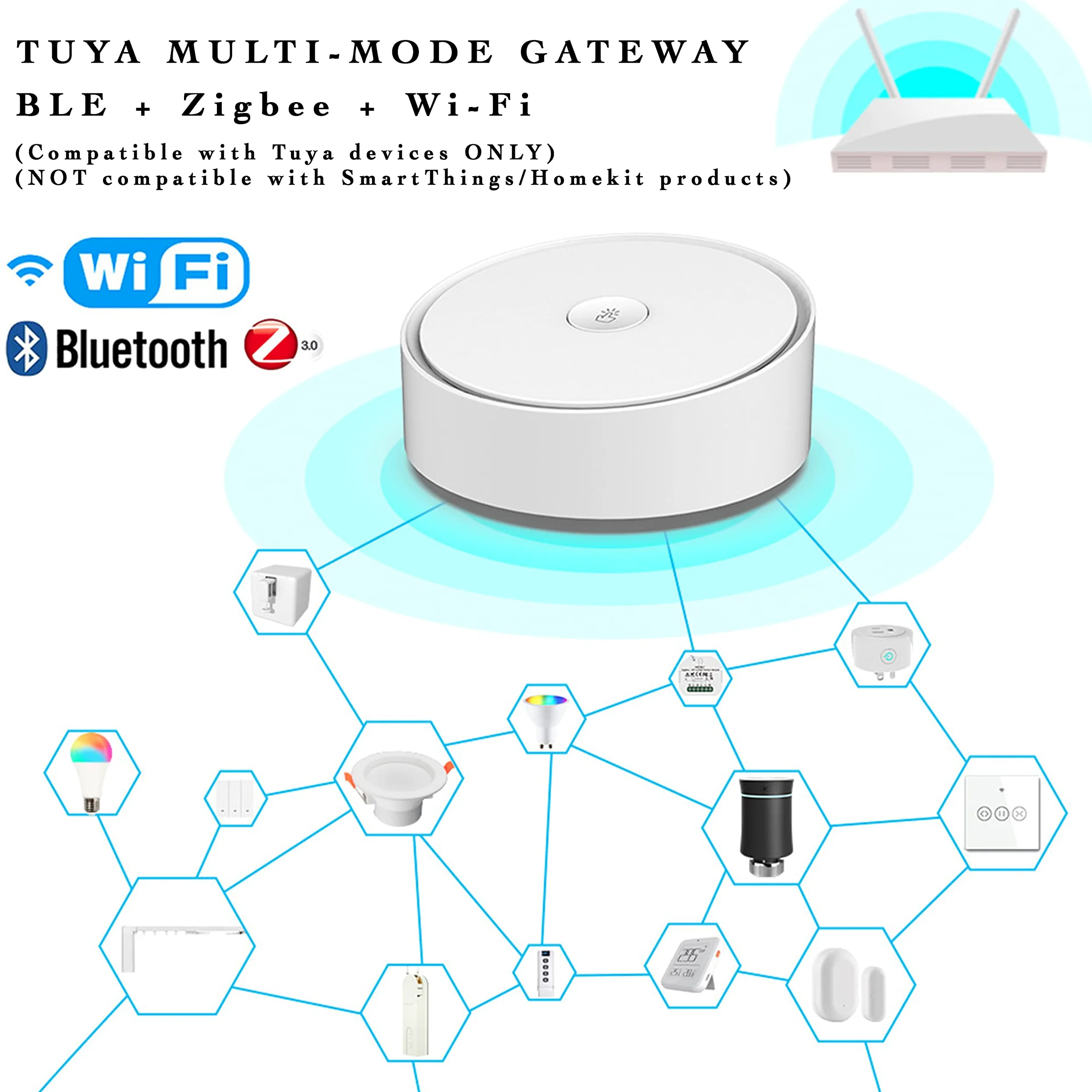 QUOYA Tuya/SmartLife Gateway multimodale, Zigbee 3.0, Bluetooth BLE, BLE MESH (compatibile solo con dispositivi Tuya/SmartLife)
