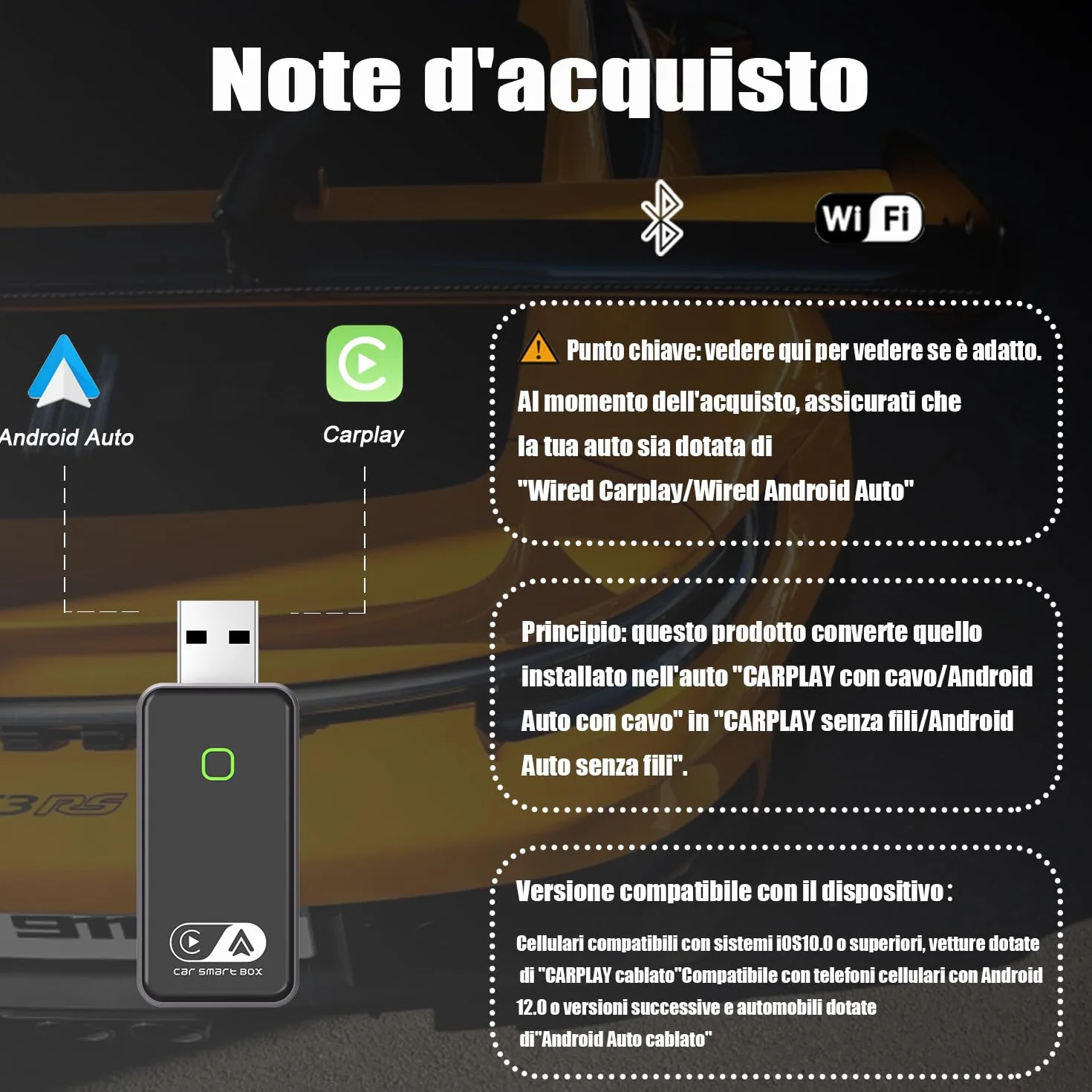 CarPlay Wireless ios & Android Auto Wireless Adattatore [2-in-1], Adattatore Converti Wired in Wireless Android Auto Wireless per Auto con Funzione Carplay o Android Auto, connessione automatica