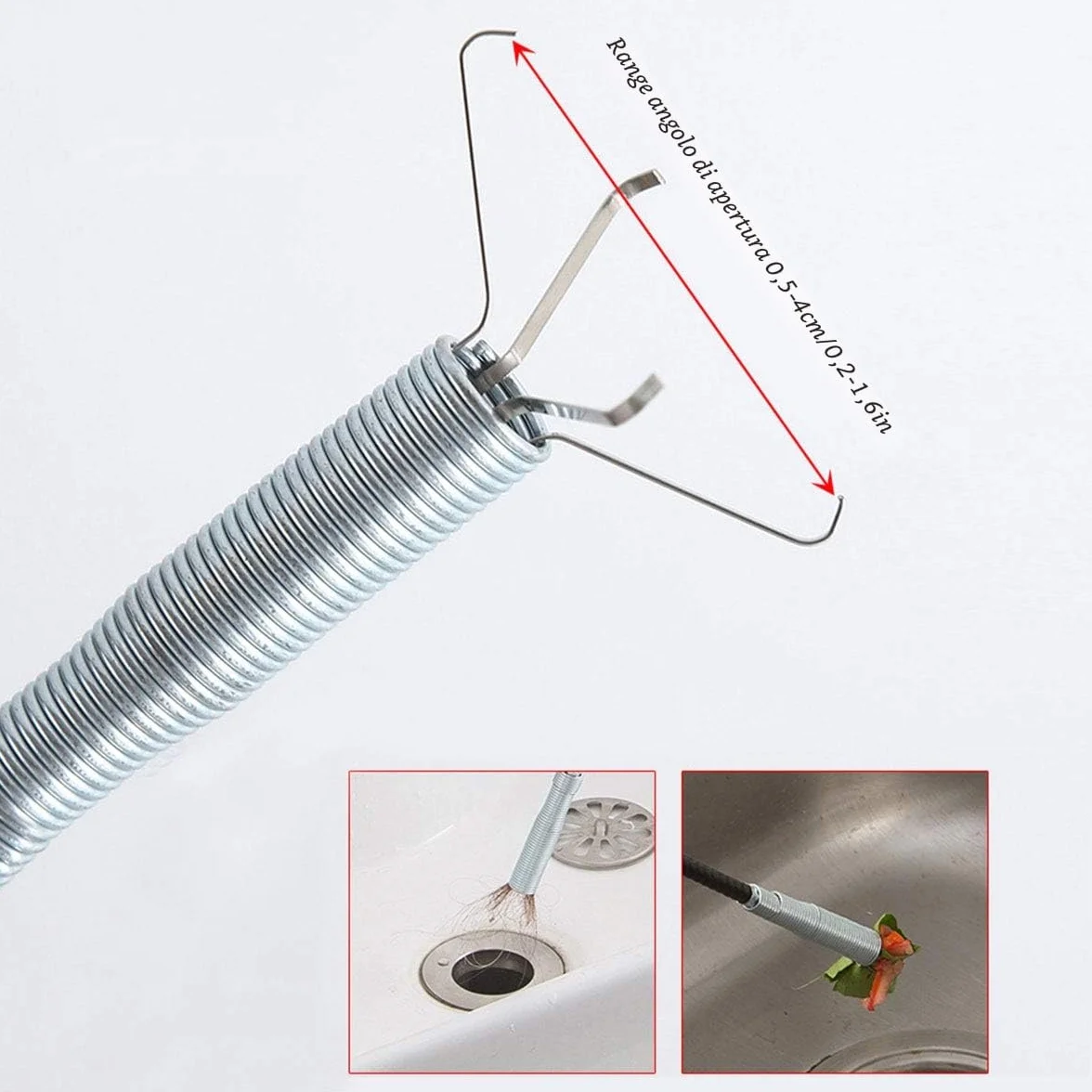 Pinza con griffe flessibile 4 griffe 90 cm Strumento per pulizia tubi scarico cucina bagno