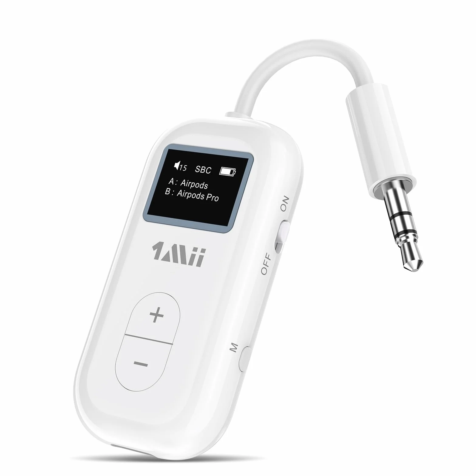 1Mii SafeFly Dual Trasmettitore Bluetooth 5.3 con display OLED per un massimo di 2 cuffie wireless, con aptX HD/AD/LL, utilizzo con jack audio da 3,5 mm su aerei/palestra/TV/iPad/tablet