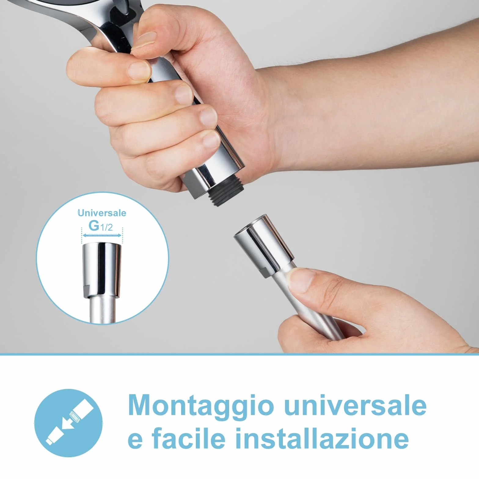 OFFO Tubo Doccia 2.5 m, con Protezione Antitorsione, Flessibile Doccia in PVC, Tubo Doccia Flessibile Alta Pressione di Ricambio, per Rubinetti del Bagno, Argento