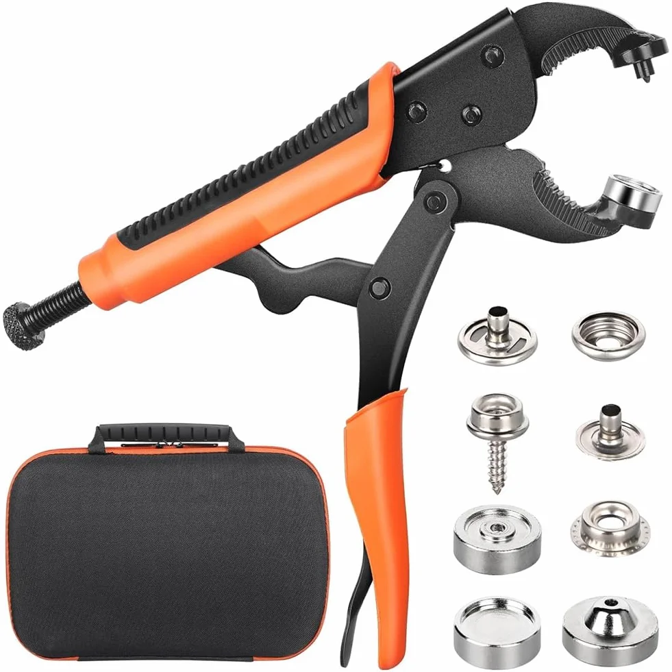 Pqahffowr Set di strumenti di fissaggio a pressione resistente, strumento di regolazione dei pulsanti di copertura in tela, strumento a pressione da 15 mm con 80 set di bottoni a pressione