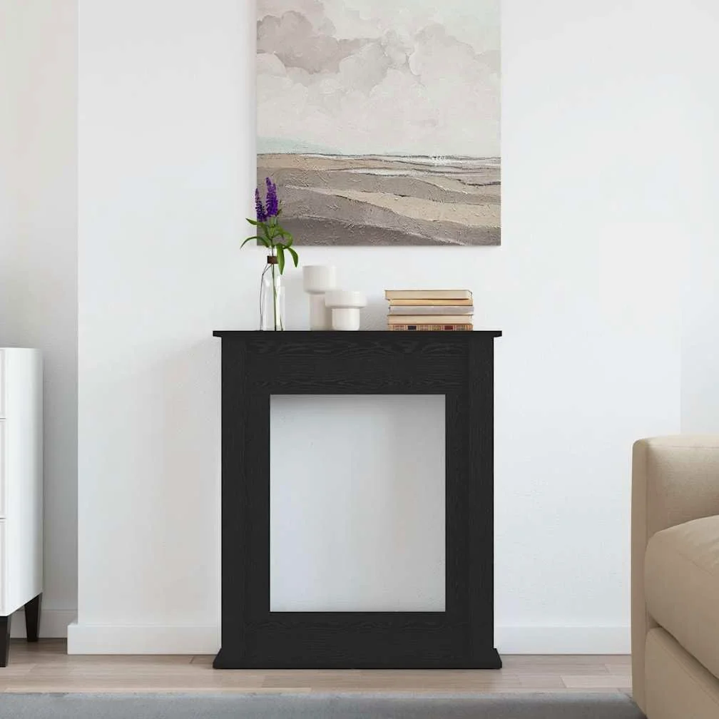 Cornice per caminetto, effetto rovere nero, in legno, 75 x 20 x 87,5 cm, ripiano per fiamme LED, cornice decorativa per camino per soggiorno, facile da pulire e stabile