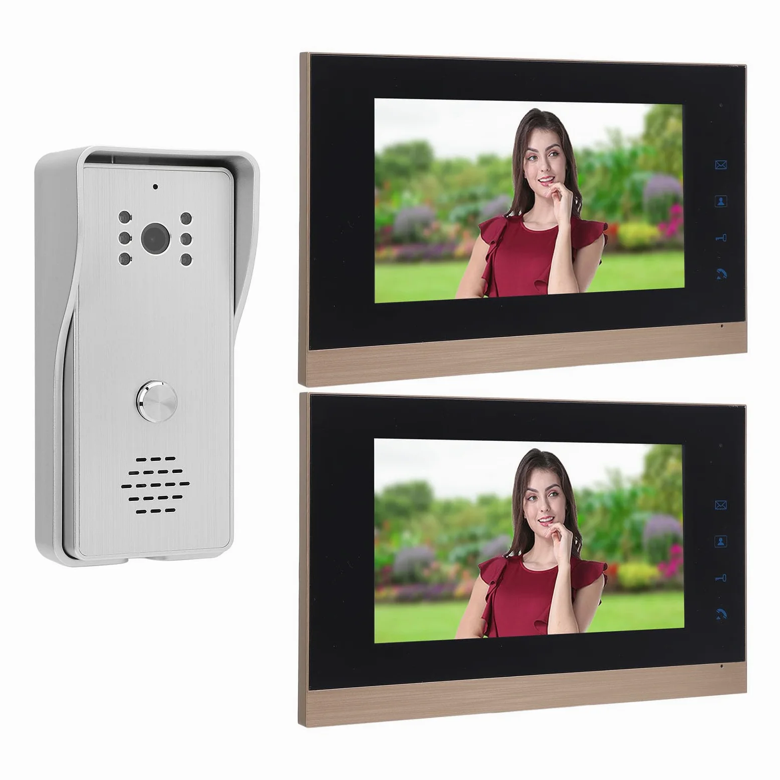 di Videocitofono, Monitor da 7 Pollici Videocitofono con Telecamera, Citofono Bidirezionale per Interni Ed Esterni per Villa, Ufficio Domestico, 1 Telecamera 2 Schermi (SILVER)