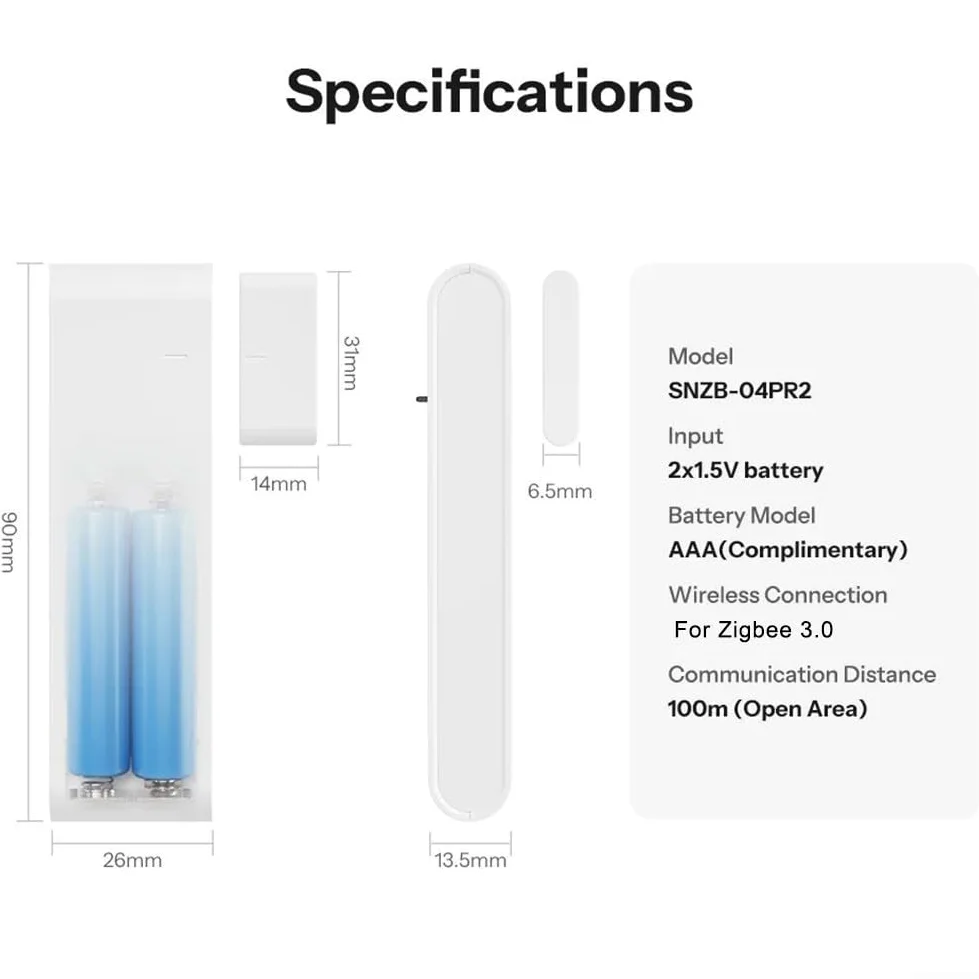 DAZZLEEX SenseGuard DW Sensore di contatto per porte e finestre SNZB-04PR2 Smart Security Alarm con rilevamento manomissione funziona con Google, 90 x 26 mm, bianco