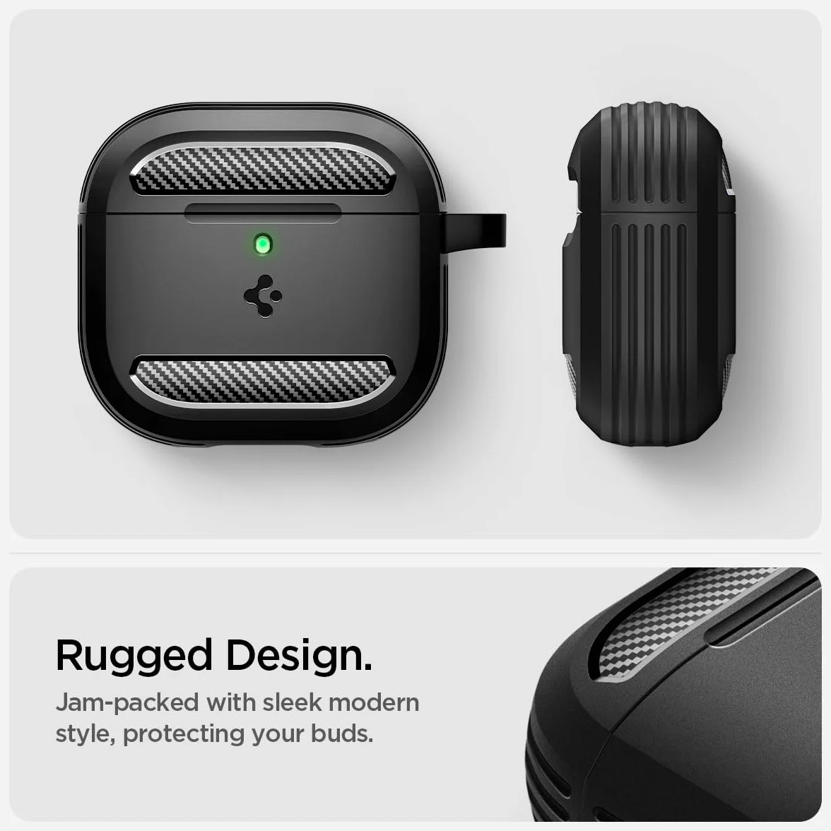 Spigen Cover Rugged Armor Compatibile con AirPods 4 (2024), Custodia AirPods 4 - Nero Opaco