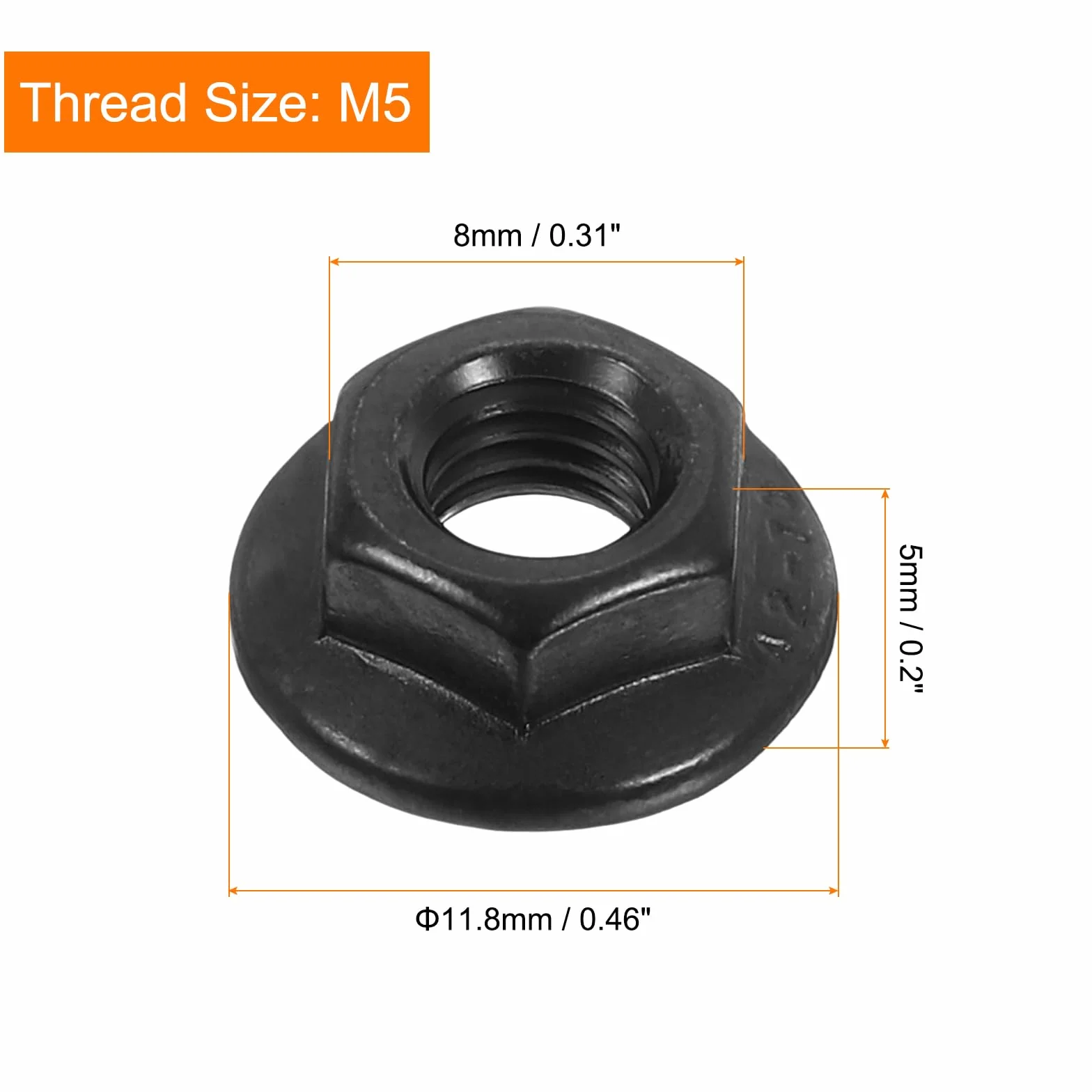 QUARKZMAN Dadi Autobloccanti Esagonali Flangiati M5x0,8mm 20pz Acciaio Inossidabile 304 Nero
