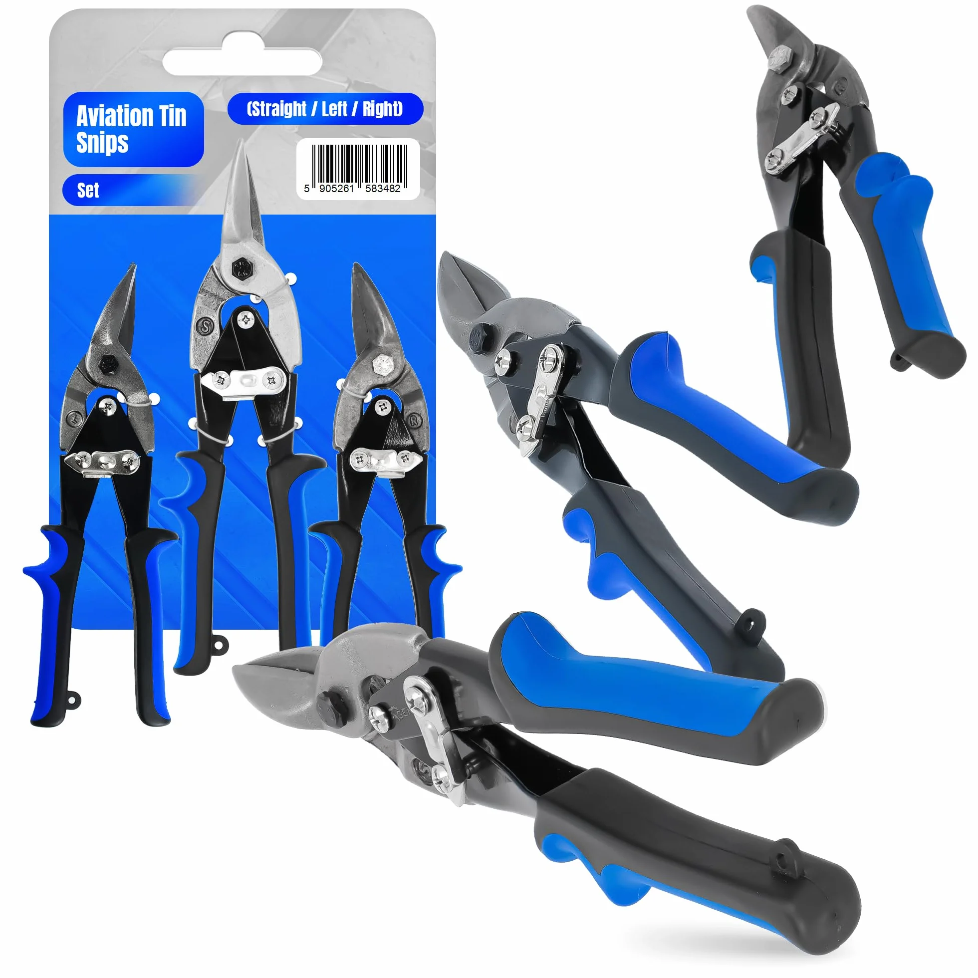 Cesoie Lamiera Metallo 10'' Taglio Sinistra Destra Dritto Pieghevoli Impiegno Gravoso Set 3x