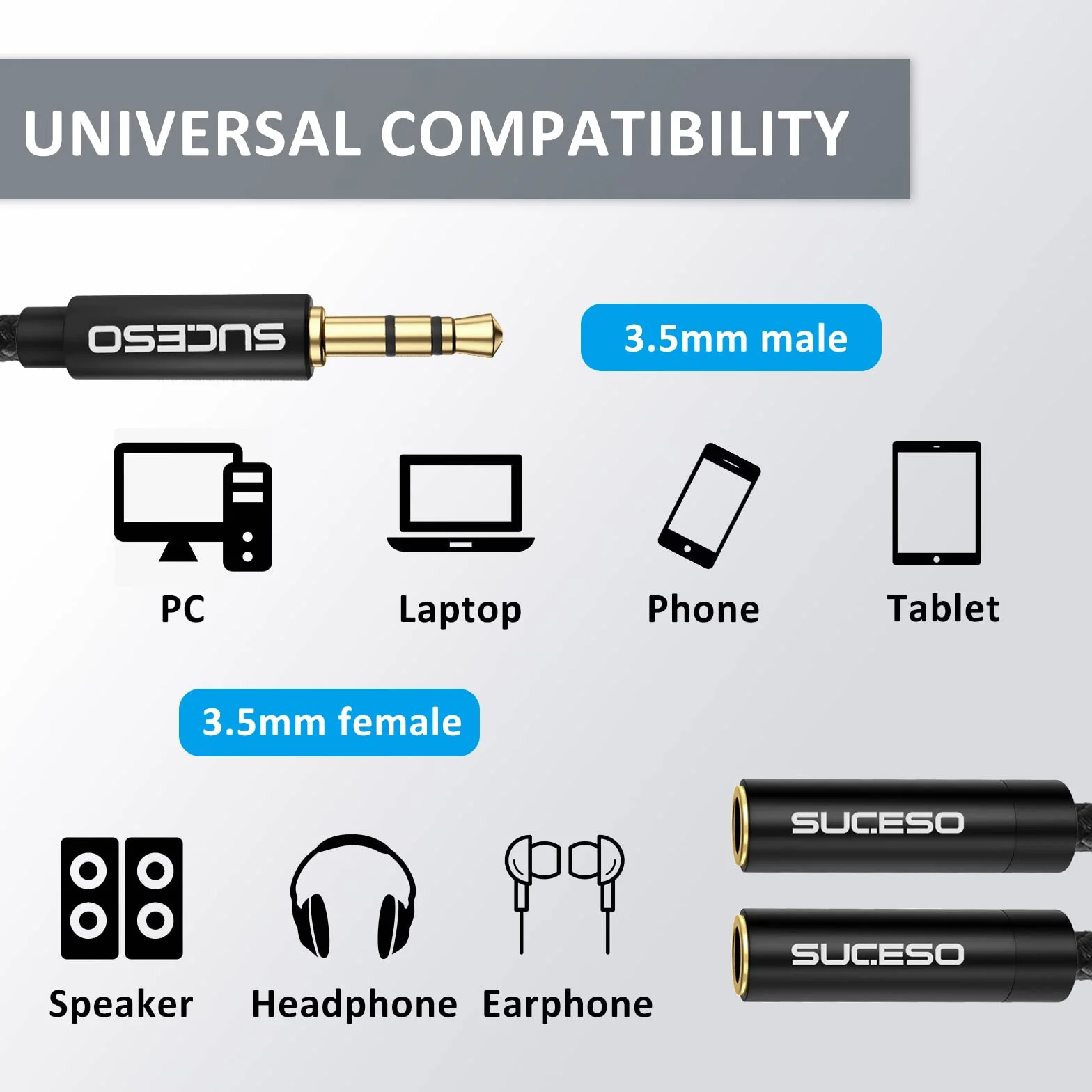 Sdoppiatore Cuffie Doppio Jack Audio Splitter Jack 3,5 mm Maschio a 2 Femmina Splitter Adattatore per Cuffia Auricolare,Smartphone,Tablet, Placcato Oro,iPad,Cuffia, Auricolare,MP3,PC-35cm(Nero)