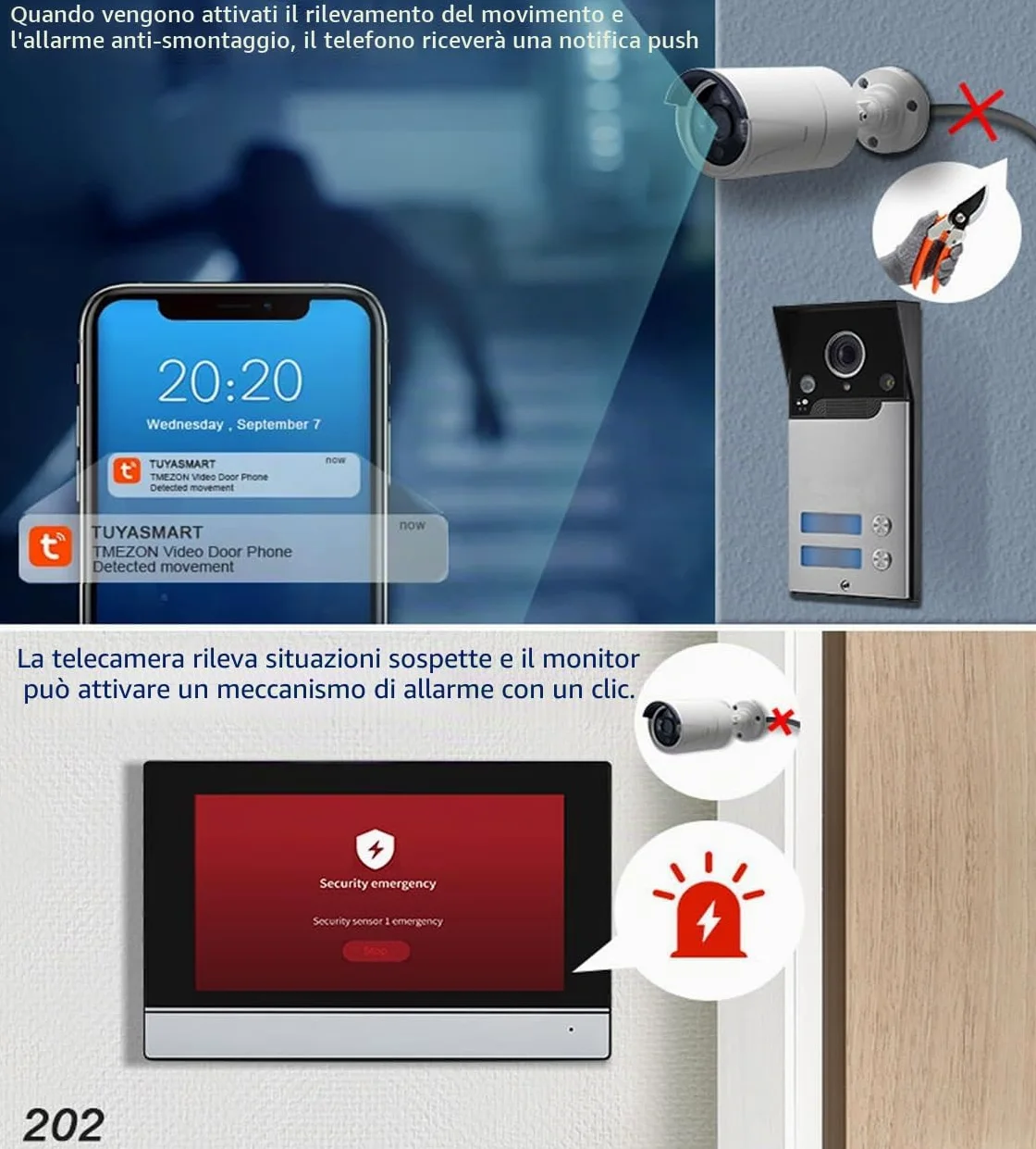 Wifi Tuya Videocitofono Cablato 2 Unità Campanello Per Il Sistema Di Videocitofono Domestico Video Campanello, Touch Screen Da 7 Pollici Del Monitor Interno, Telecamera Di Visione Notturna 1080p