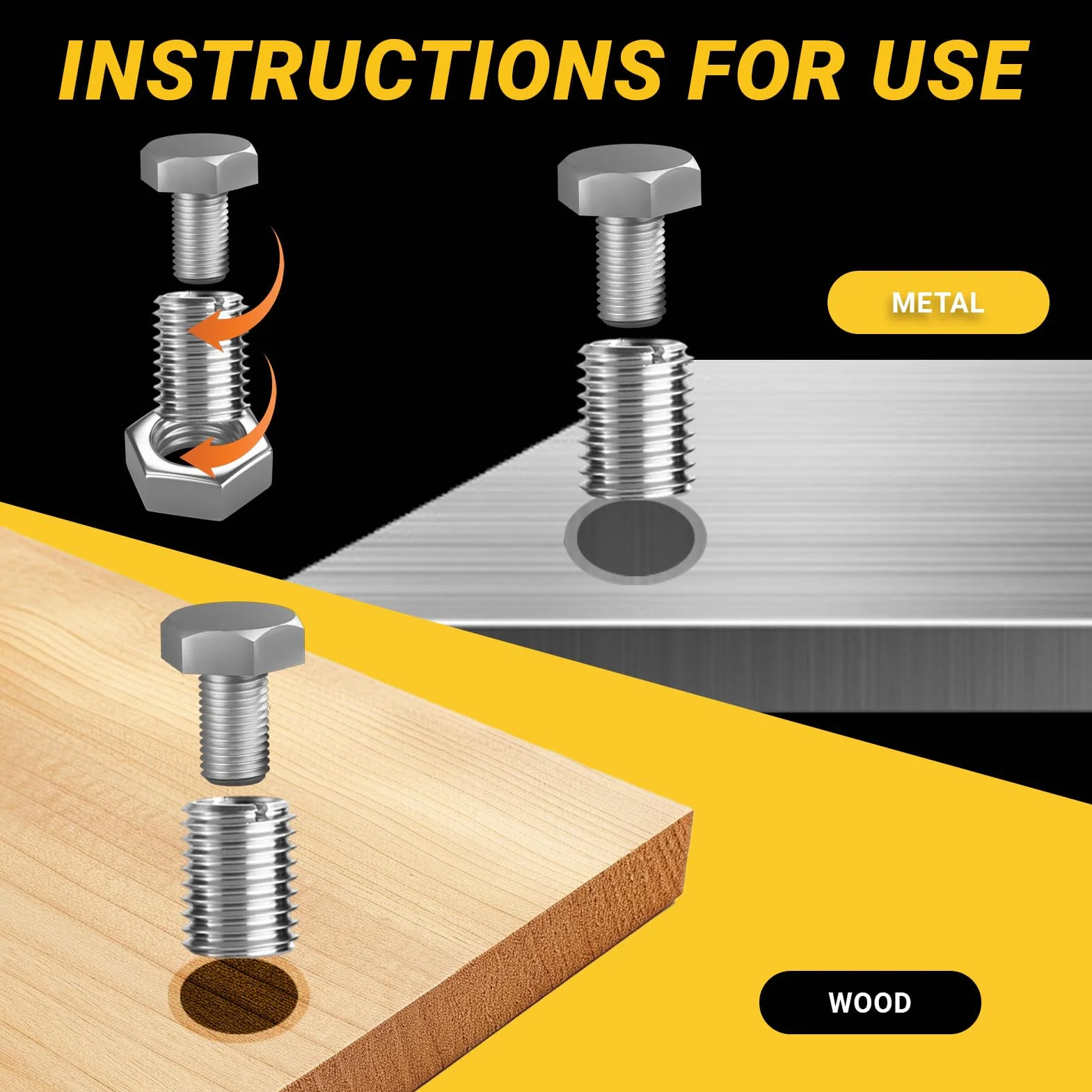 10 Pezzi Inserto Filettato M10 a M8, Boccola Filettata Acciaio Inox 15 mm, Boccola di Filettatura, Dado a Inserimento, Adattatore Filetto e Riduttore Filettato per Riparazione, Montaggio, Mobili
