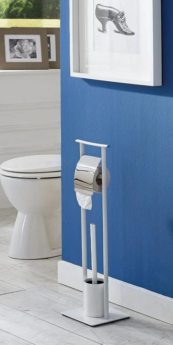 HAKU Set per WC cromo, bianco, metallo - Dim. L 20 cm x A 69 cm x P 20 cm, Stile Moderno