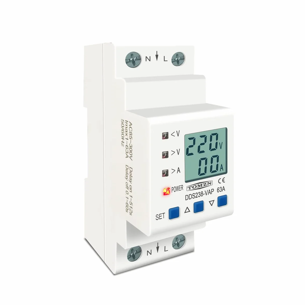 Interruttore Magnetotermico Differenziale 6. 3A 80A 110 V 230V Guida DIN Regolabile sopra sotto tensione Protezione del dispositivo di protezione limite Voltmetro KWH(63A Bottom input)