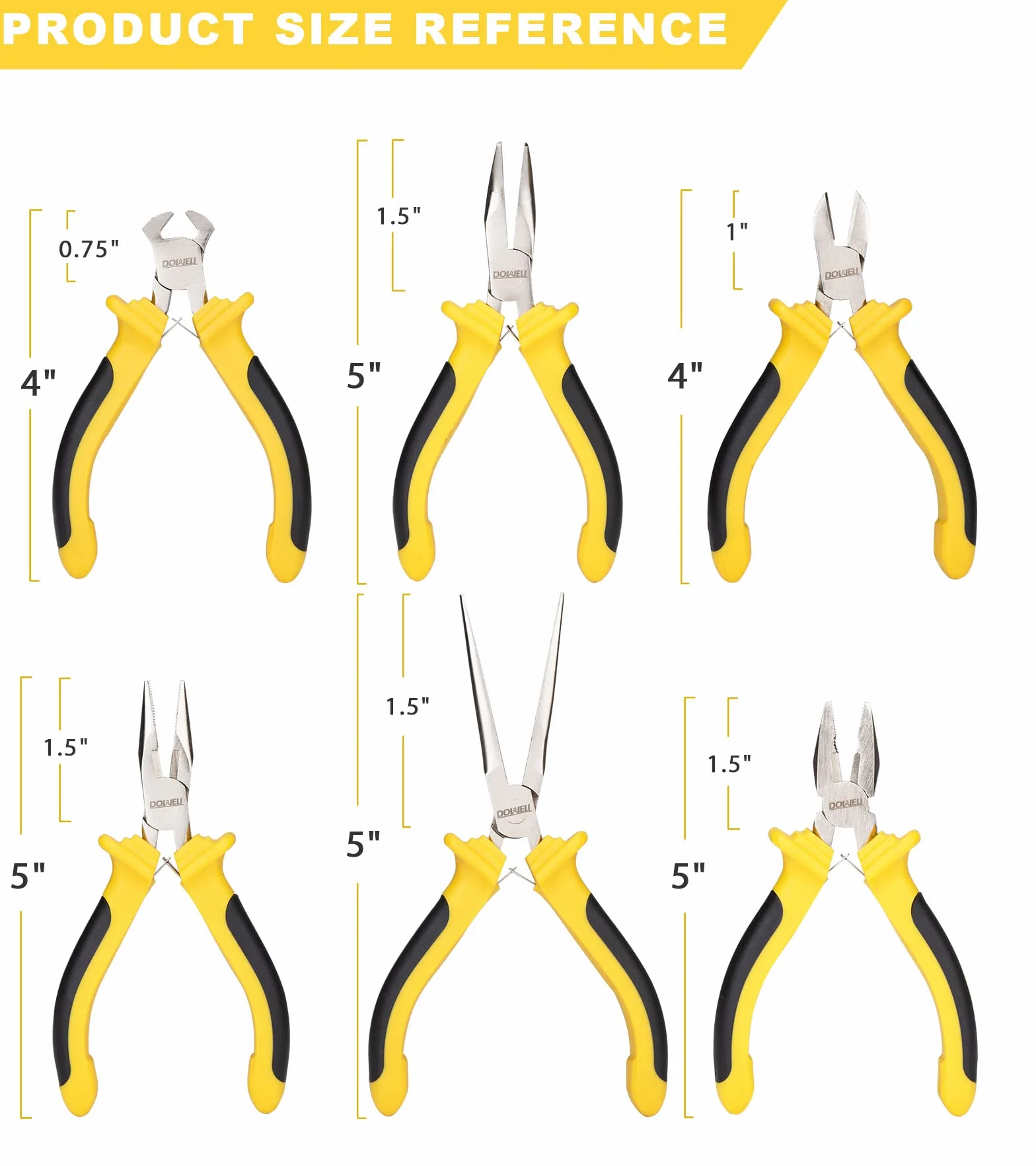 DOWELL Set 6 mini pinze ad ago diagonale a becco lungo piegato per taglio e guardalinee con custodia