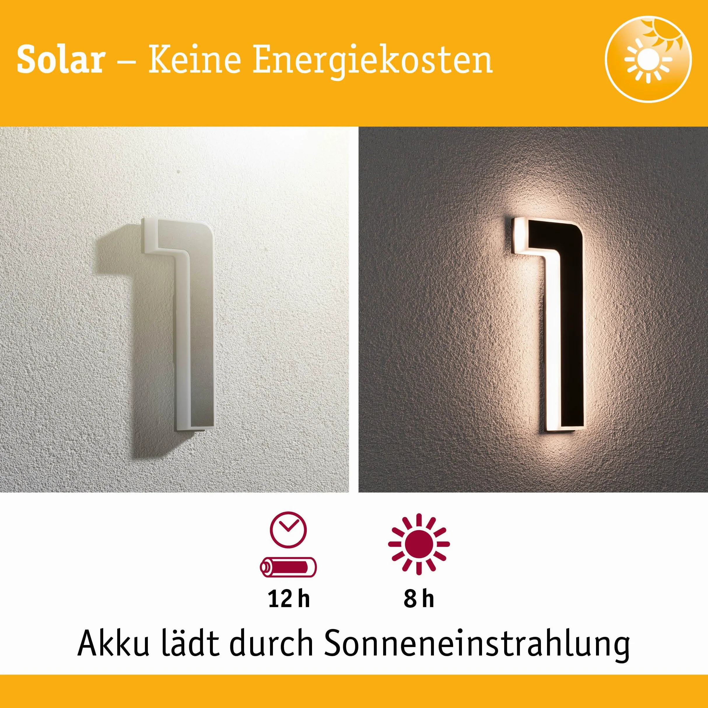 Paulmann 79842 Lampada solare LED per numero civico 1 IP44 bianco caldo batteria sostituibile incl. 1 da 0,2 W nero plastica luce solare 3000K