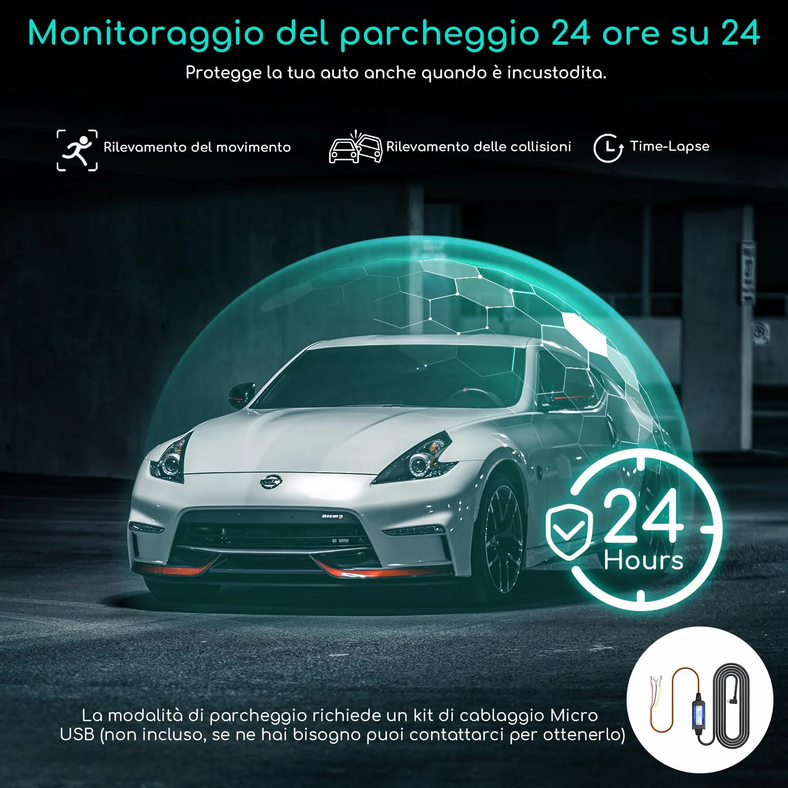COOAU D30S 4K Dash Cam Auto con GPS Wi-Fi - Doppia Dashcam Auto Anteriore e Interna 2.5K 1080P, Con Visione Notturna a Infrarossi, Sensore G, Modalità Parcheggio, Registrazione in Loop