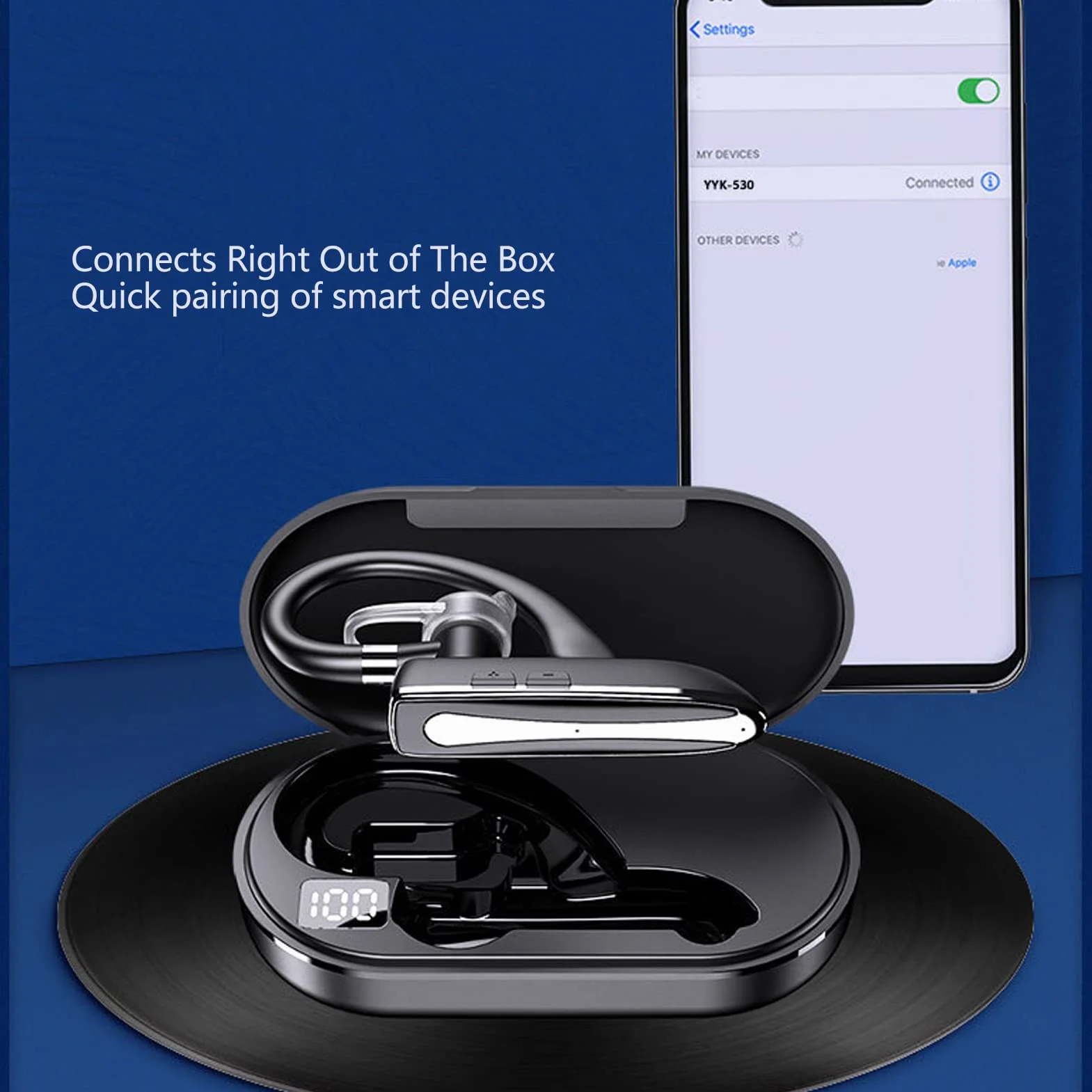 PUSOKEI Auricolare Bluetooth, auricolare Bluetooth con microfono per telefoni cellulari, doppio microfono, cancellazione del rumore, rotabile, auricolare singolo orecchio senza fili, vivavoce con