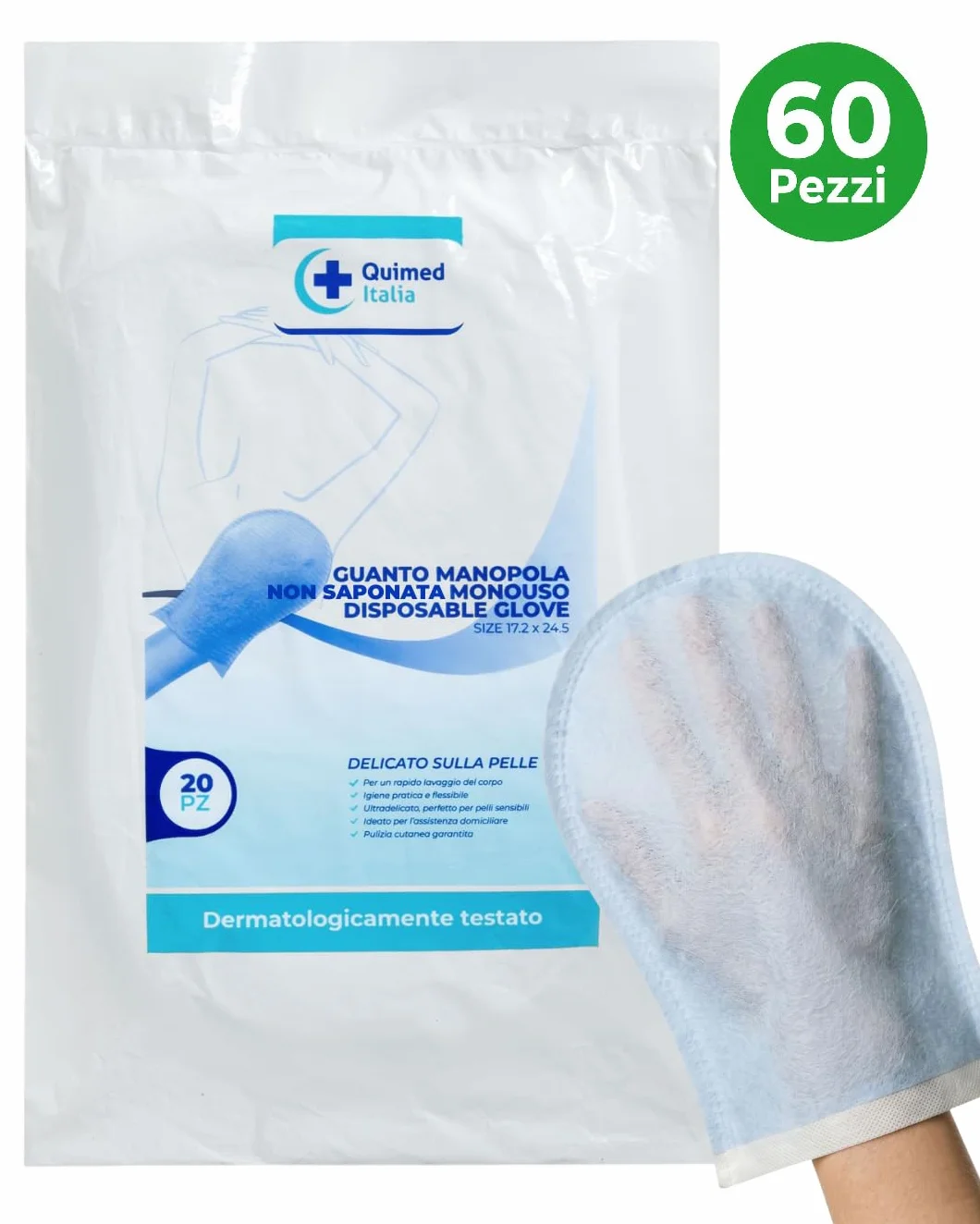 Manopole Monouso in TNT Senza Sapone – Guanti Igiene Corpo Professionali, 60 Pezzi
