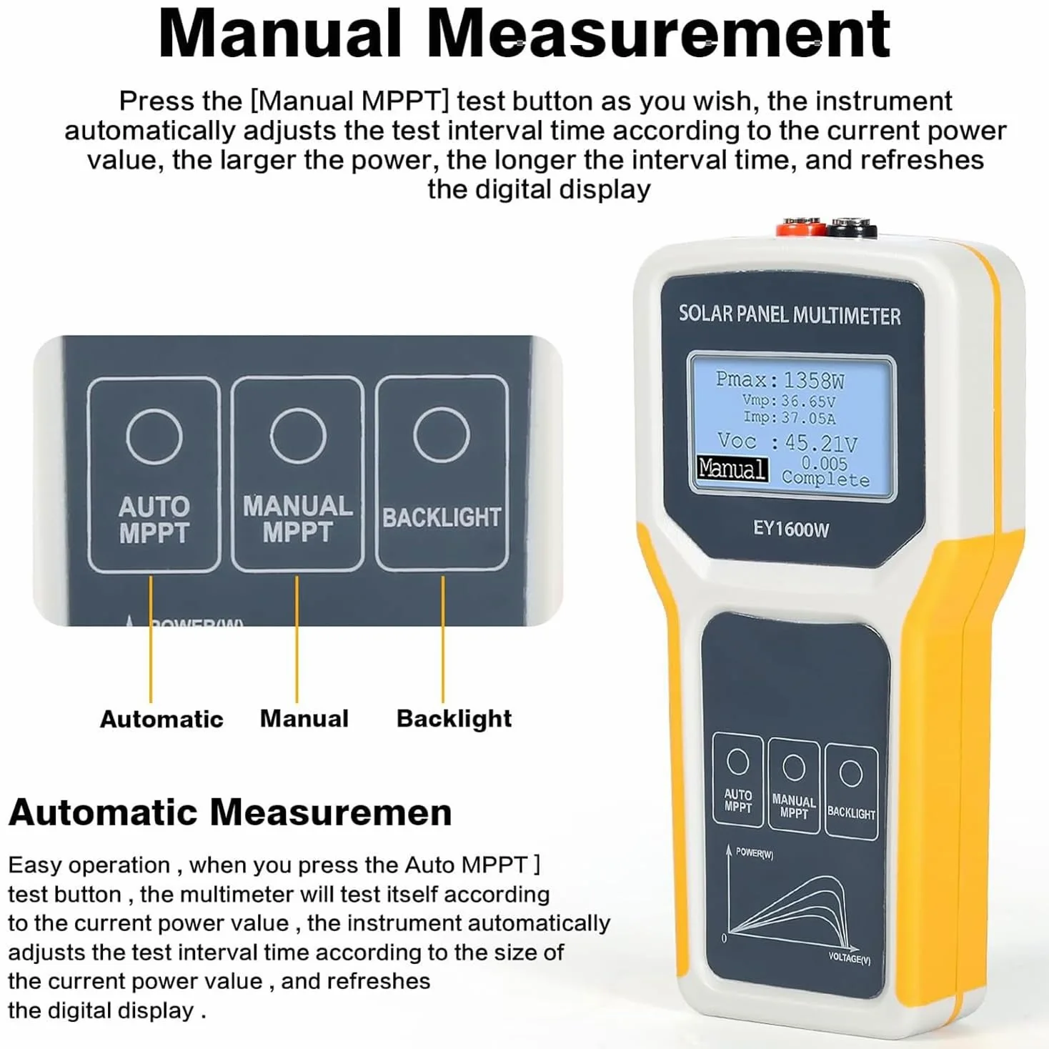 TsoLay Tester per Pannelli solari, multimetro per Pannelli fotovoltaici da 1600 W con Display LCD Ultra Chiaro, rilevamento Automatico MPPT, per guasto di Tensione a Circuito Aperto