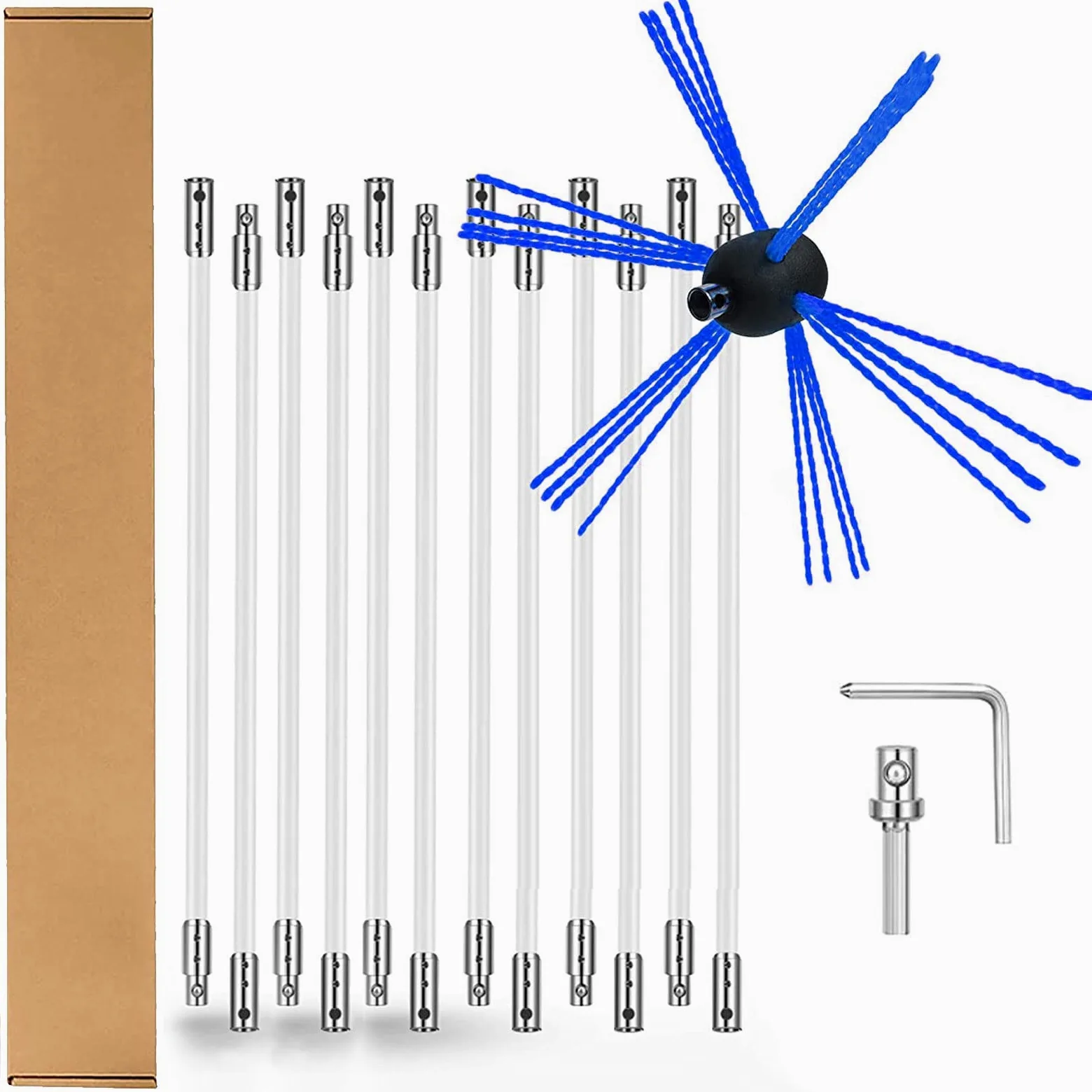 Scovolo Spazzacamino per Trapani Avvitatori con Spazzola Camino Canna Fumaria Ciminiera Asta Nylon Flessibile per Camino Kit Pulizia Spazzola Camino Facile da Collegare,8m