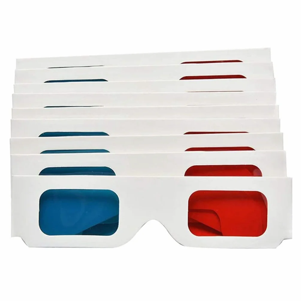 Occhiali di carta 3D, anaglifo rosso e ciano, cornice in cartone bianco, 50 paia