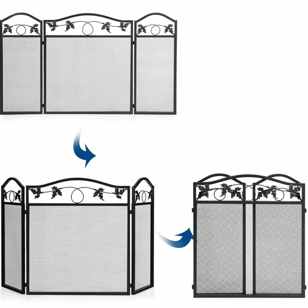 Schermi per Caminetti di Guardia Pannello camino schermo in ferro foglia foglia foglia camino tri-fold schermo partition casa forno forno decorazione Accessori per Caminetti in Rete Decorativa