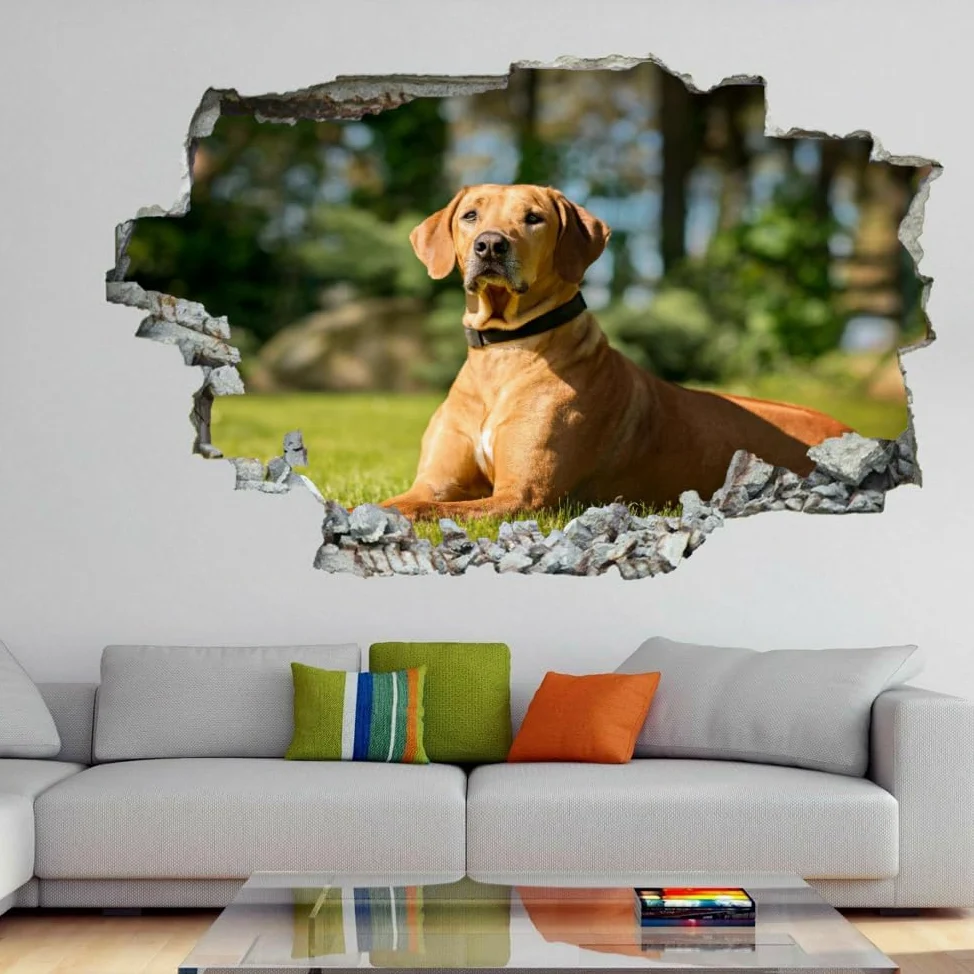 Decorazioni da parete Adesivi 3D fracassati Cane Rimovibile Art Wall Tattoo Famiglia di animali Decalcomanie da muro per la casa Nursery Ragazze Bambini Soggiorno Camera da letto Decorazione