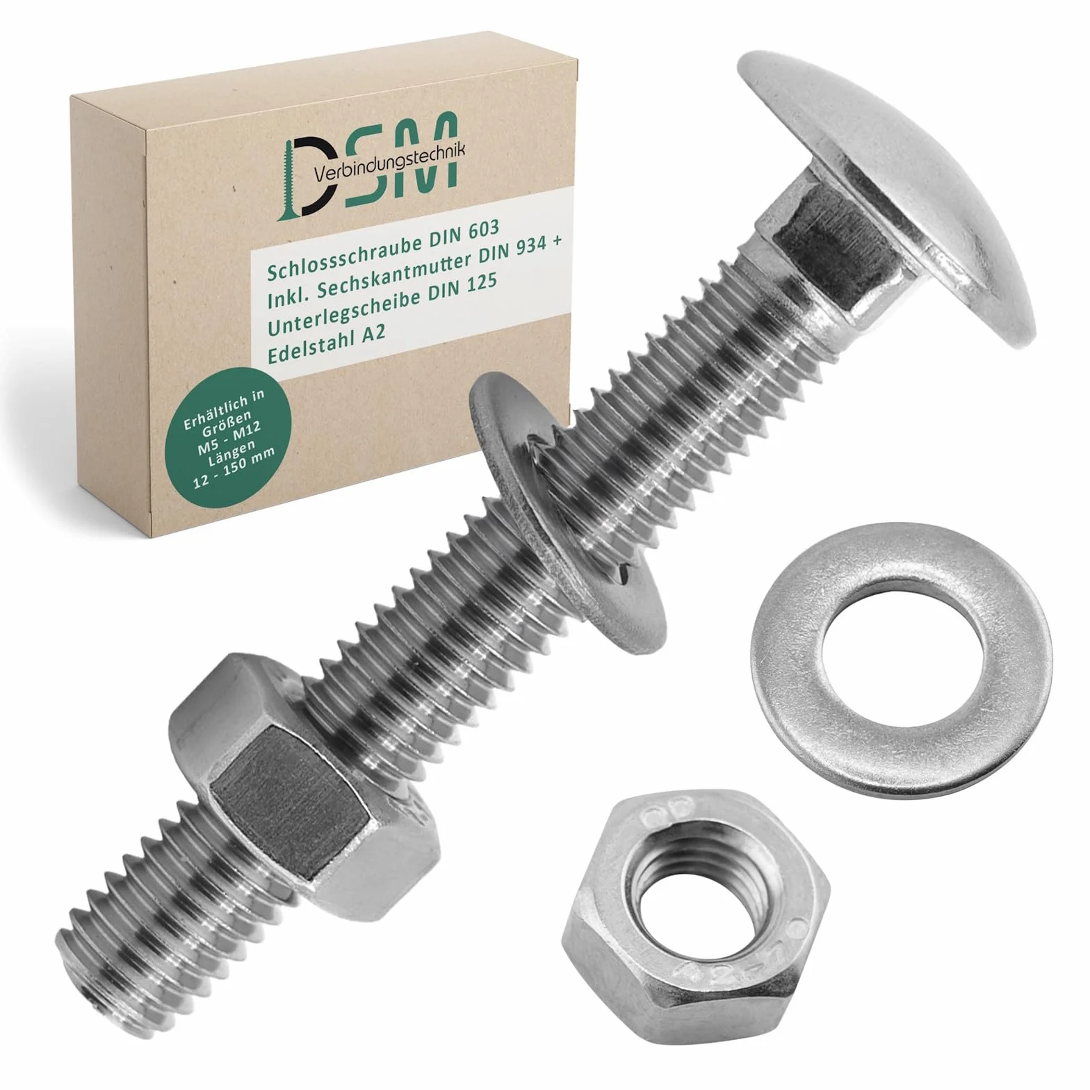 Viti a testa esagonale M8 x 30 mm DIN 603 acciaio inox A2 V2A 50 pezzi