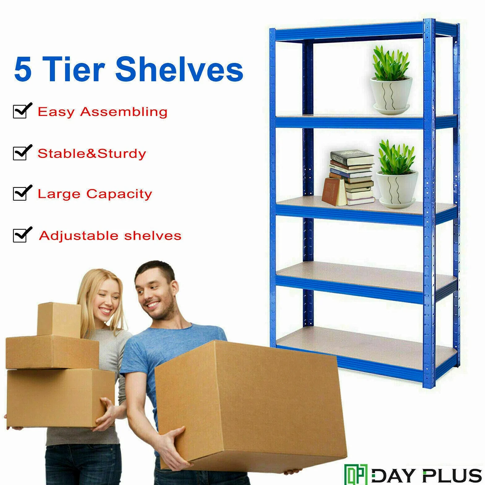 Scaffalatura per cantina, 200 x 100 x 50 cm, in metallo, regolabile, per garage, con 5 ripiani regolabili, portata fino a 875 kg, per garage, officina, dispensa, colore blu