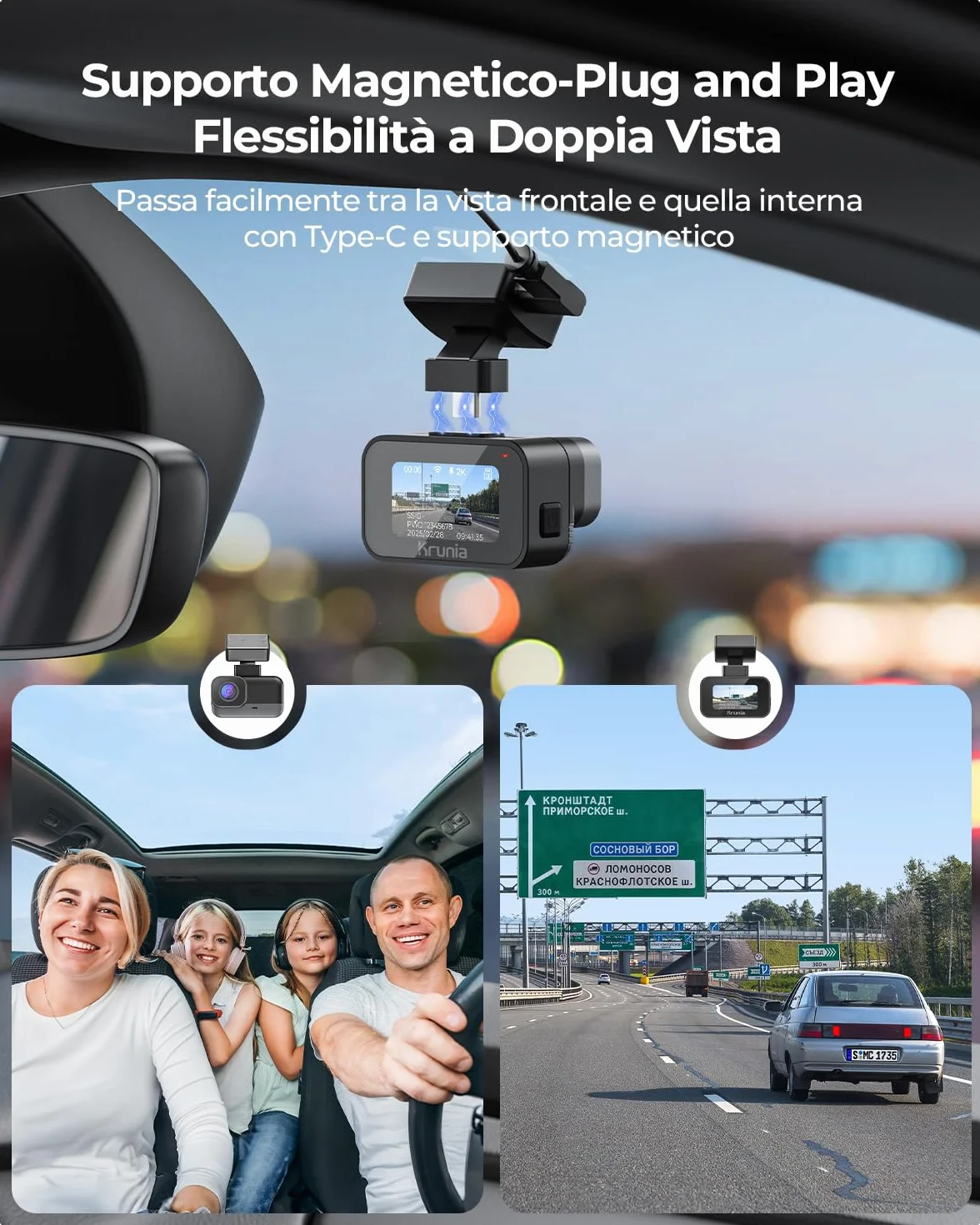 2K Wi-Fi Mini Dash Cam Auto, Telecamera con App, Compatibile con CPL e GPS Esterni, Supporti Magnetici, Visione Notturna WDR, Sorveglianza Parcheggio 24h, Supercondensatore, Angolo 170°