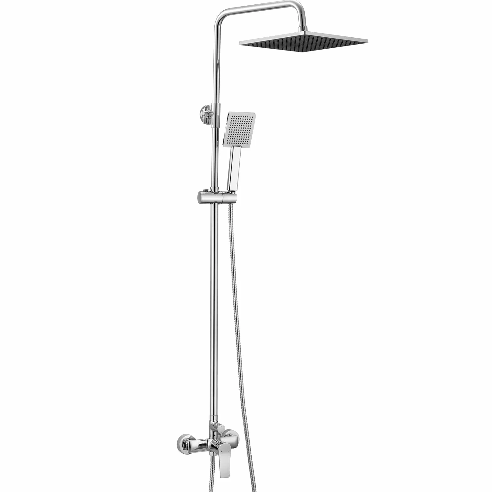 Auralum Colonna Doccia con Miscelatore Doccia Esterno, Saliscendi Doccia con Soffione Doccia Quadrato 25cmx25cm, Asta Doccia con Soffione e Doccetta, Saliscendi Doccia Altezza Regolabile 93-130cm