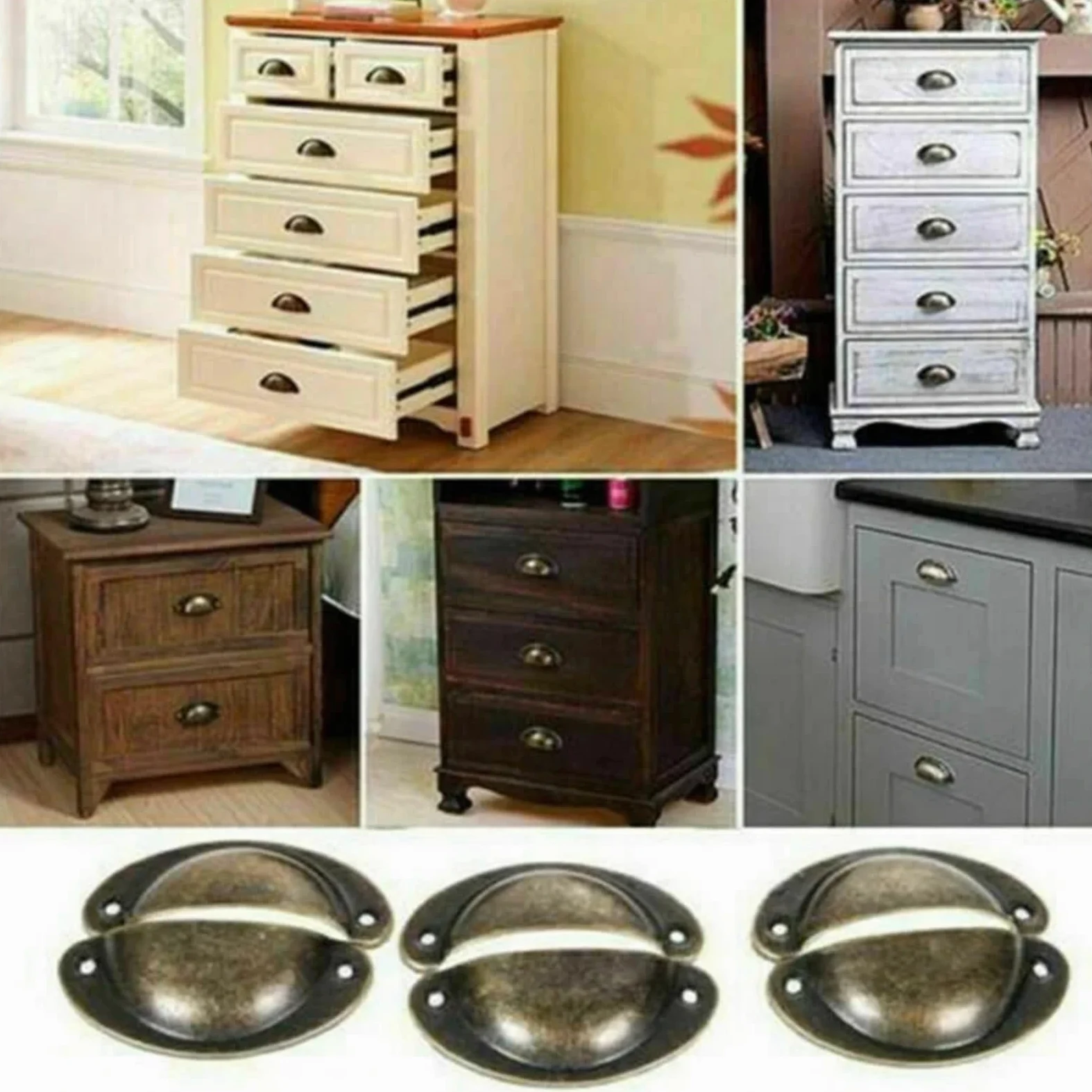 Maniglie a conchiglia per tazze, 36 pezzi, maniglie a mezza luna, per armadietti, porte, cassetti, in metallo, stile retrò, per armadietti e mobili
