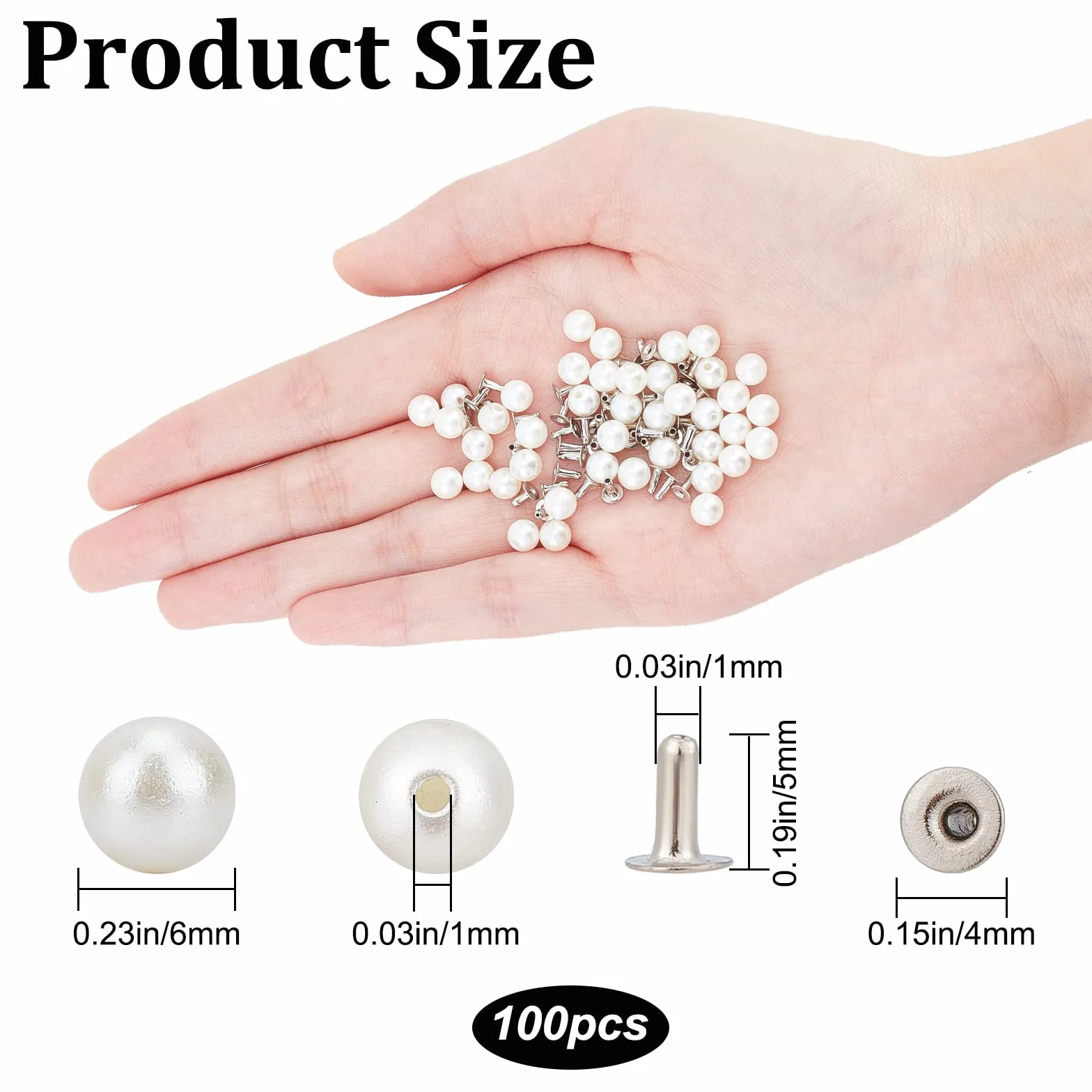 GORGECRAFT 100 Set 6 mm Perla Rivetti Borchie Bottoni Rotondi Bianchi Plastica Kit Abbigliamento