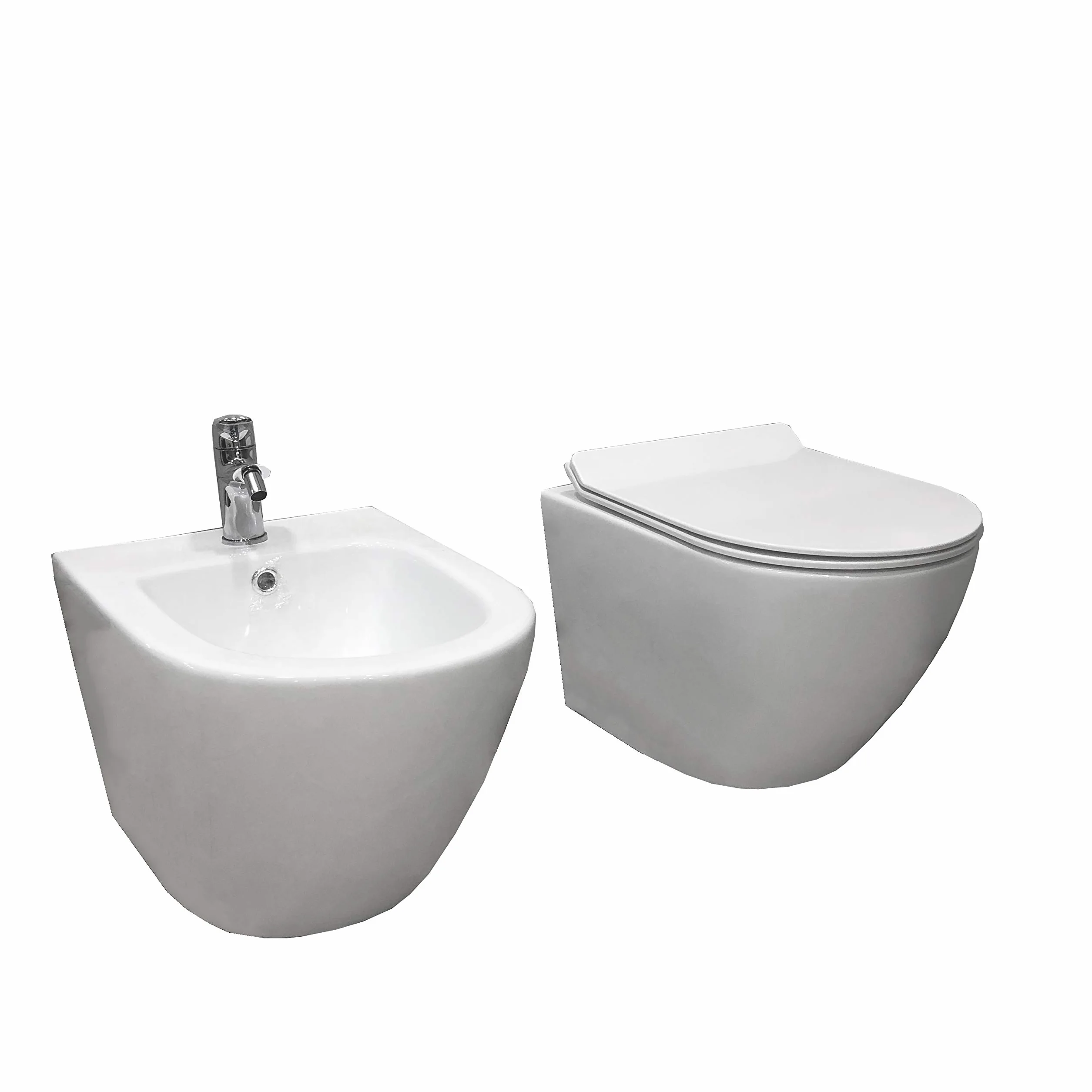 Coppia Sanitari Sospesi Rimless senza brida linea tonda coprivaso soft-close